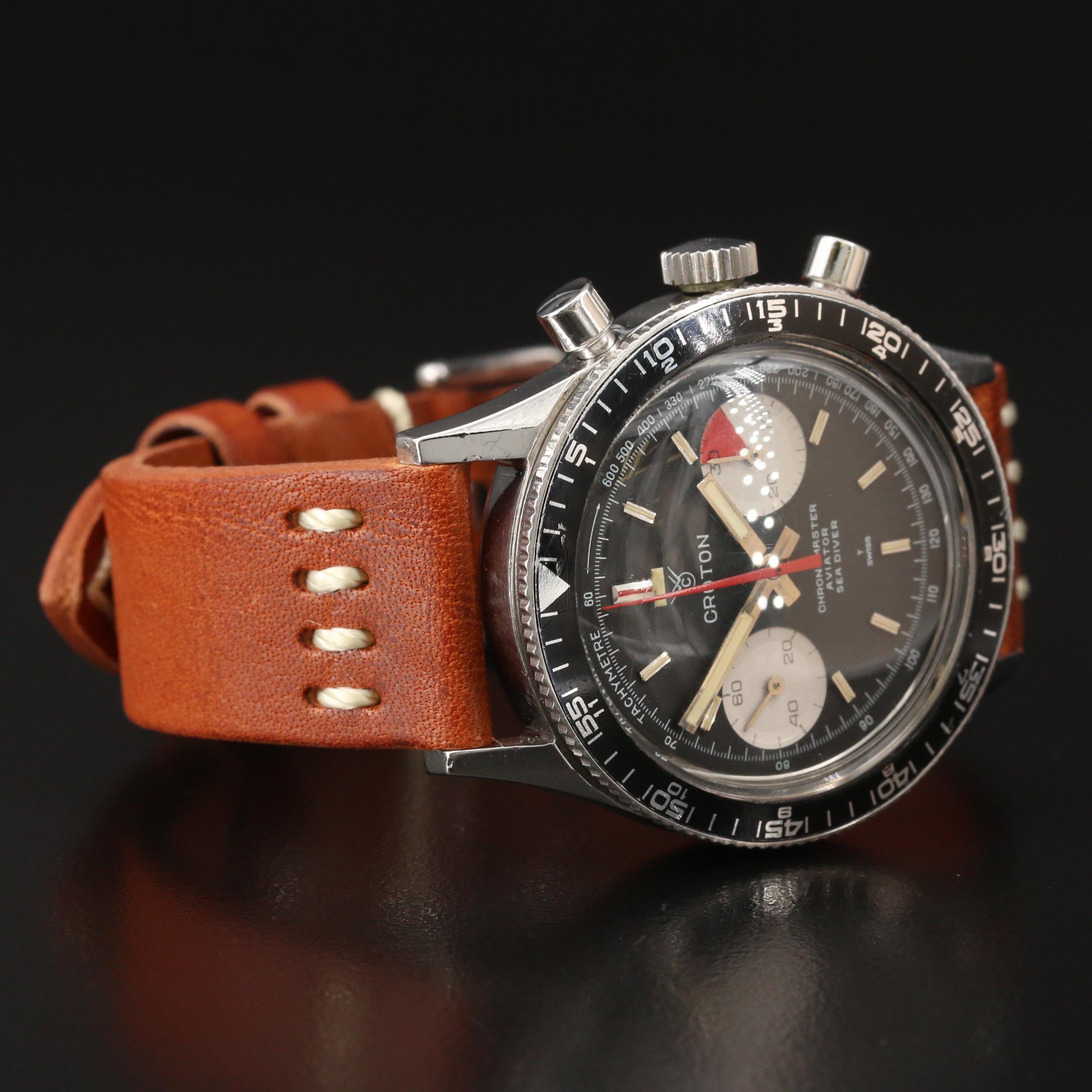 Vintage Croton Chronomaster Aviator Sea Diver Stem Wind Watch