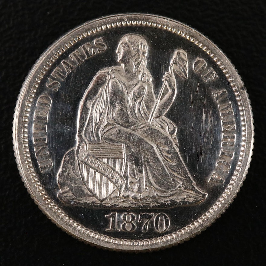1870 Low Mintage Proof Seated Liberty Dime