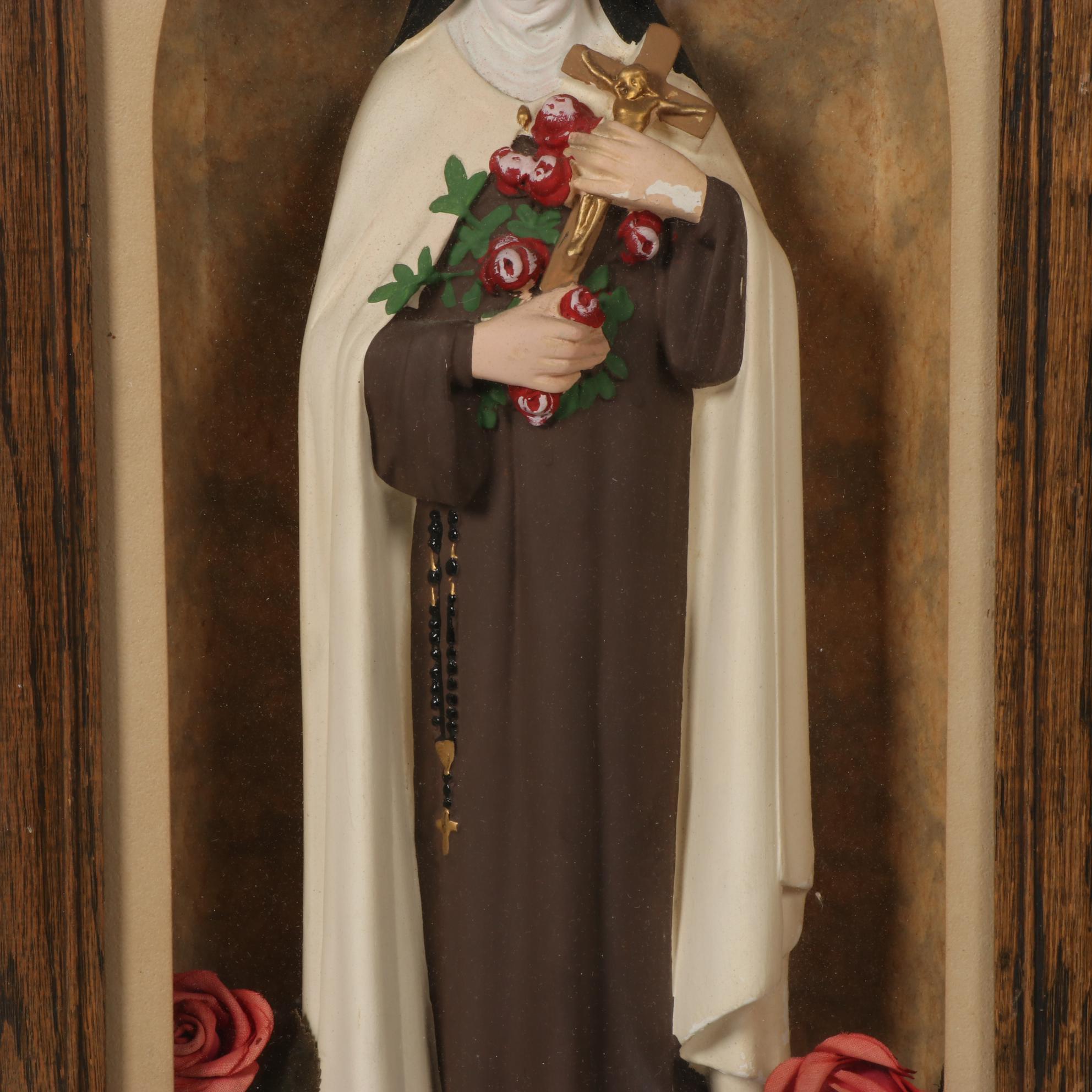 Saint Therese of the Child Jesus Figurine in Illuminated Case, Mid-20th Century
