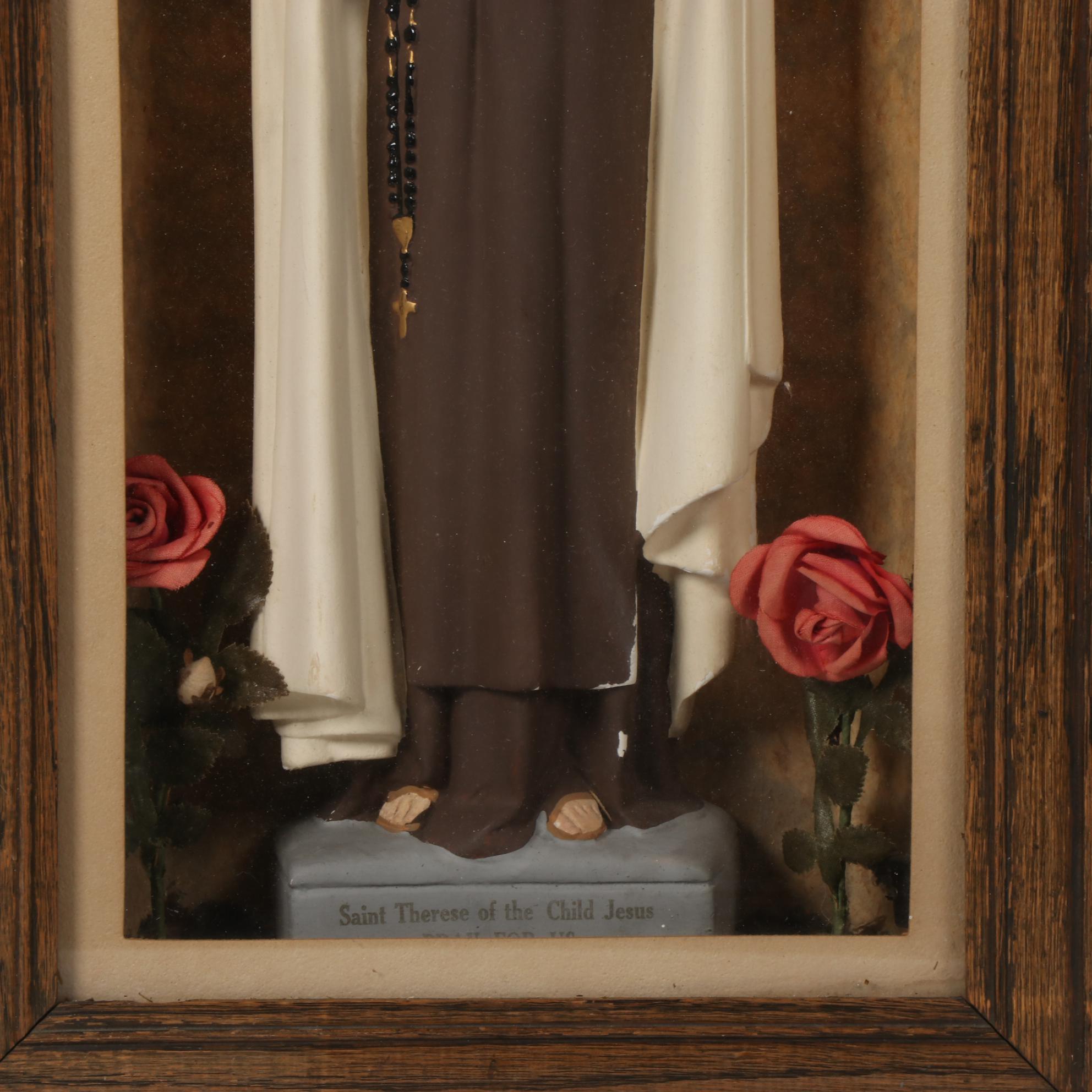 Saint Therese of the Child Jesus Figurine in Illuminated Case, Mid-20th Century