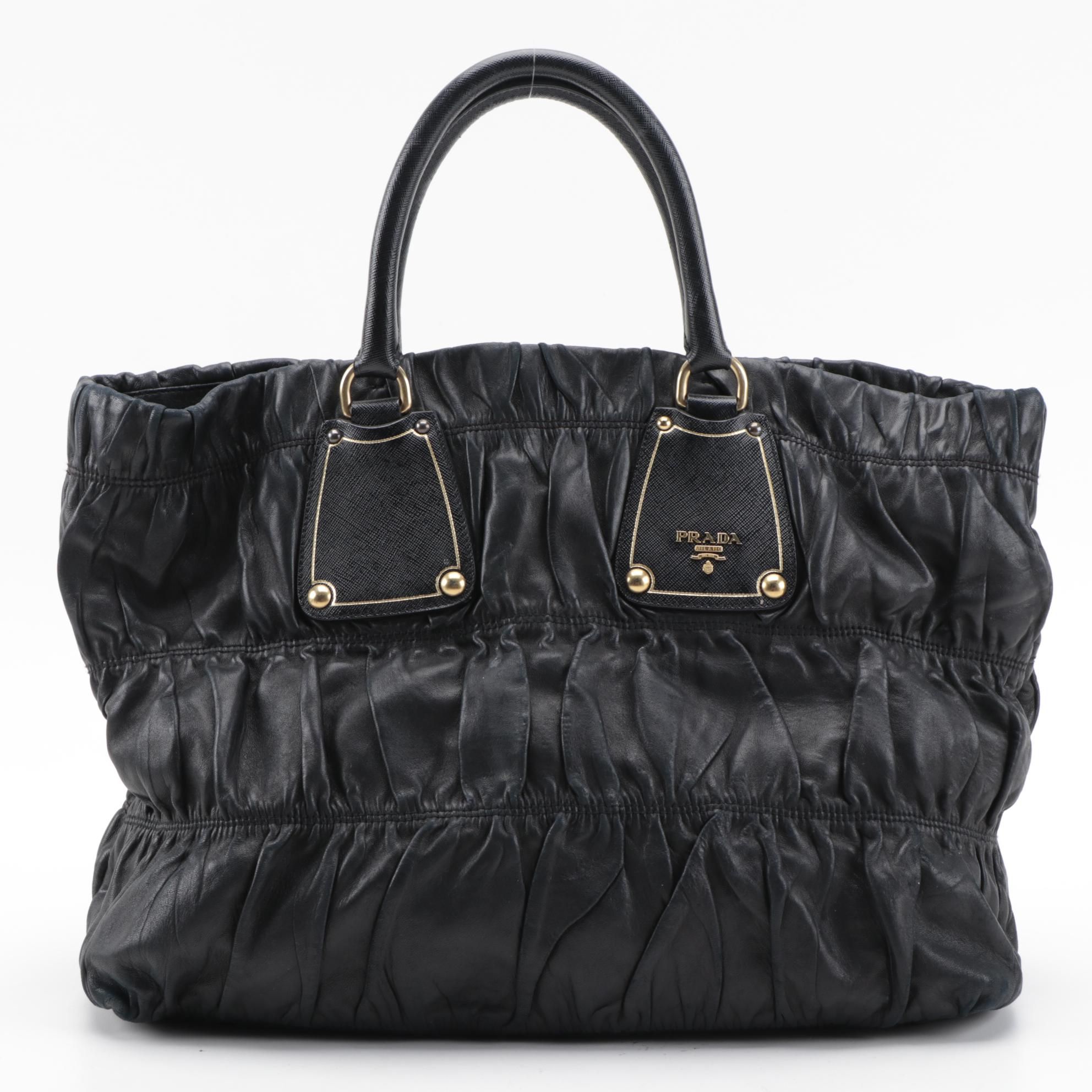 Prada Black Nappa Gaufre and Saffiano Leather Tote Bag