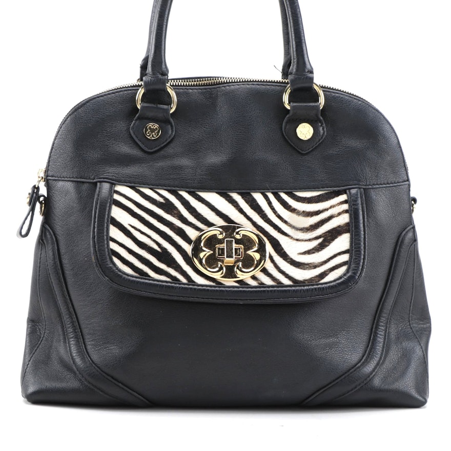 Emma Fox Two-Way Satchel in Black Leather with Calf Hair Detail