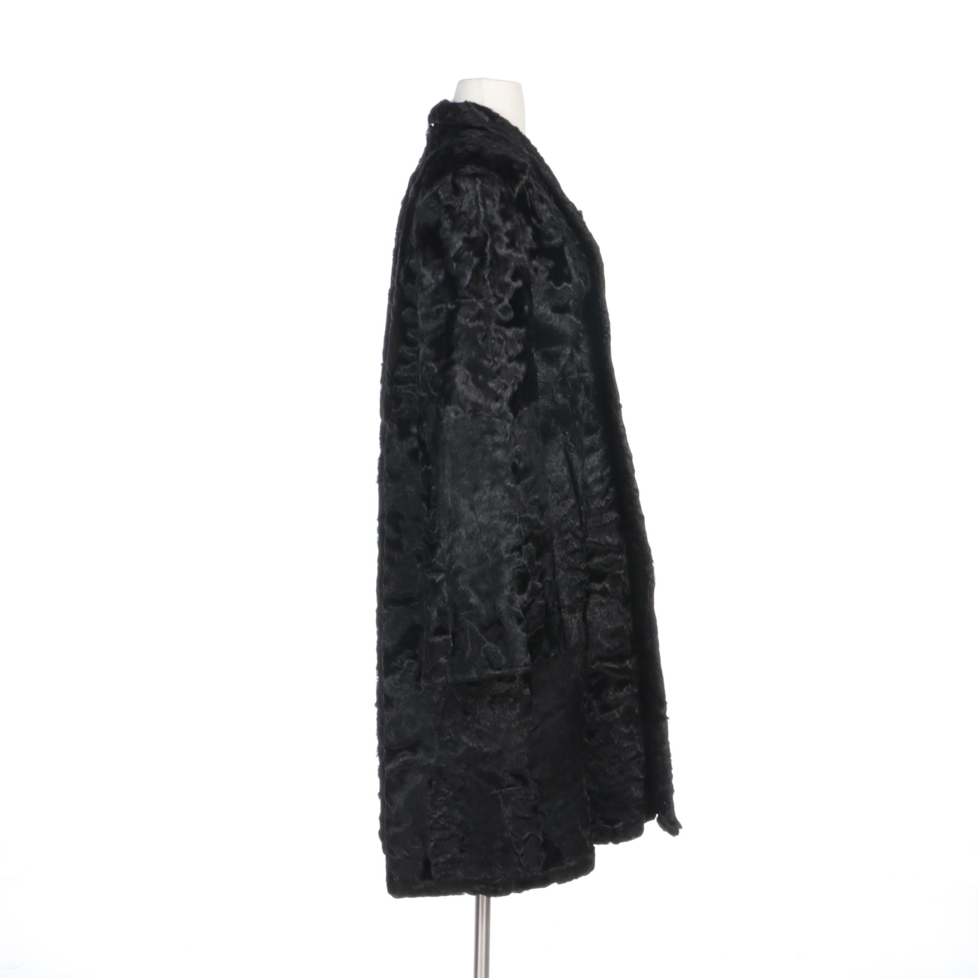 Black Broadtail Fur Coat with Bell Sleeves from Davidson's Indiana Fur Co.
