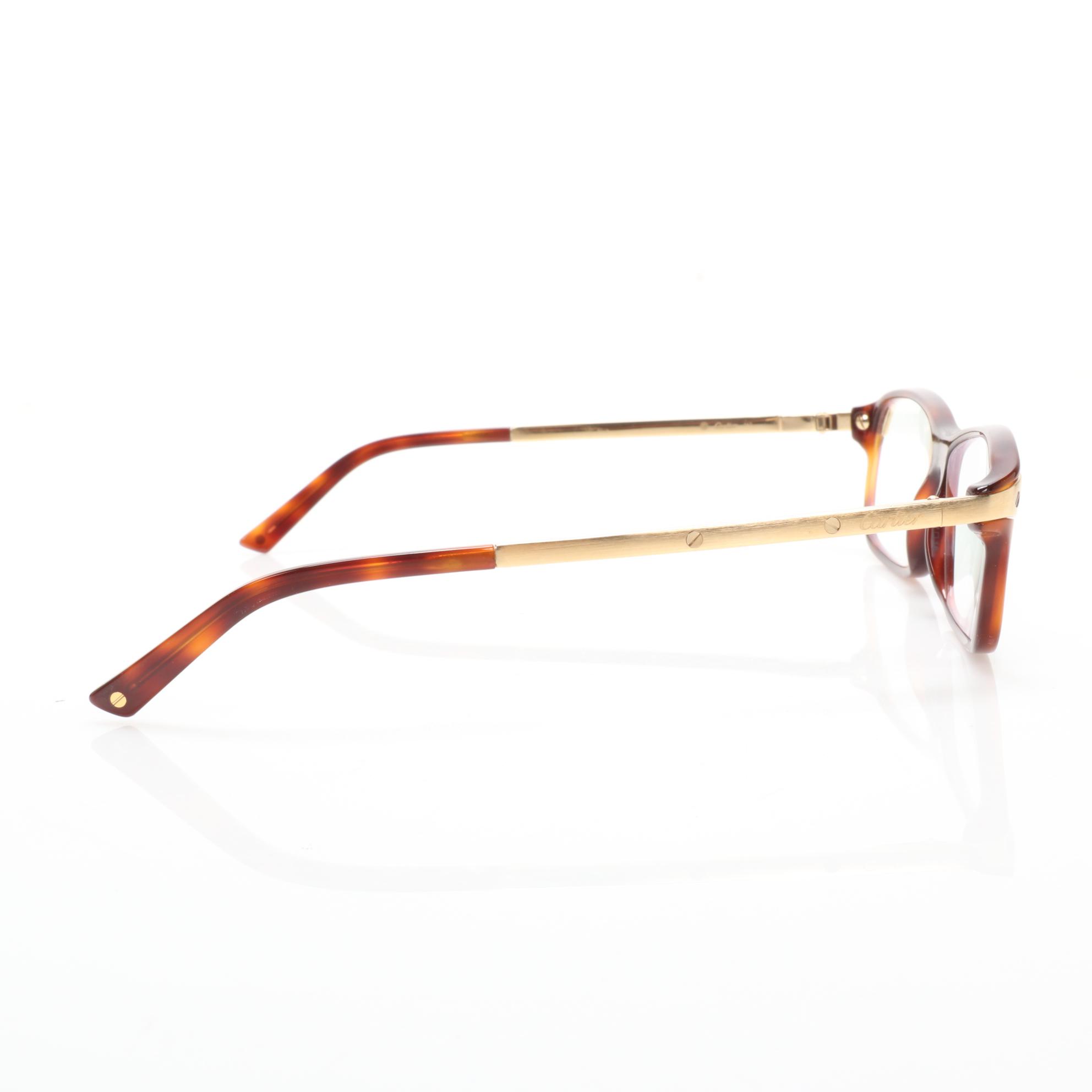 Cartier Faux Tortoise Shell and Gold Finish Rectangular Eyeglasses with Case