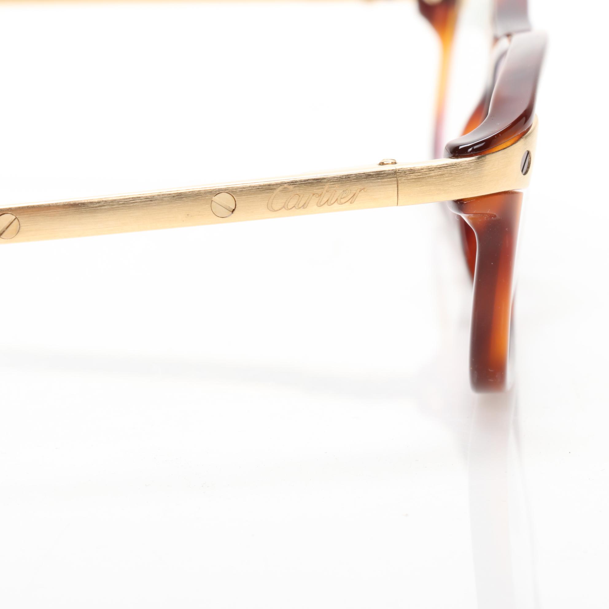 Cartier Faux Tortoise Shell and Gold Finish Rectangular Eyeglasses with Case