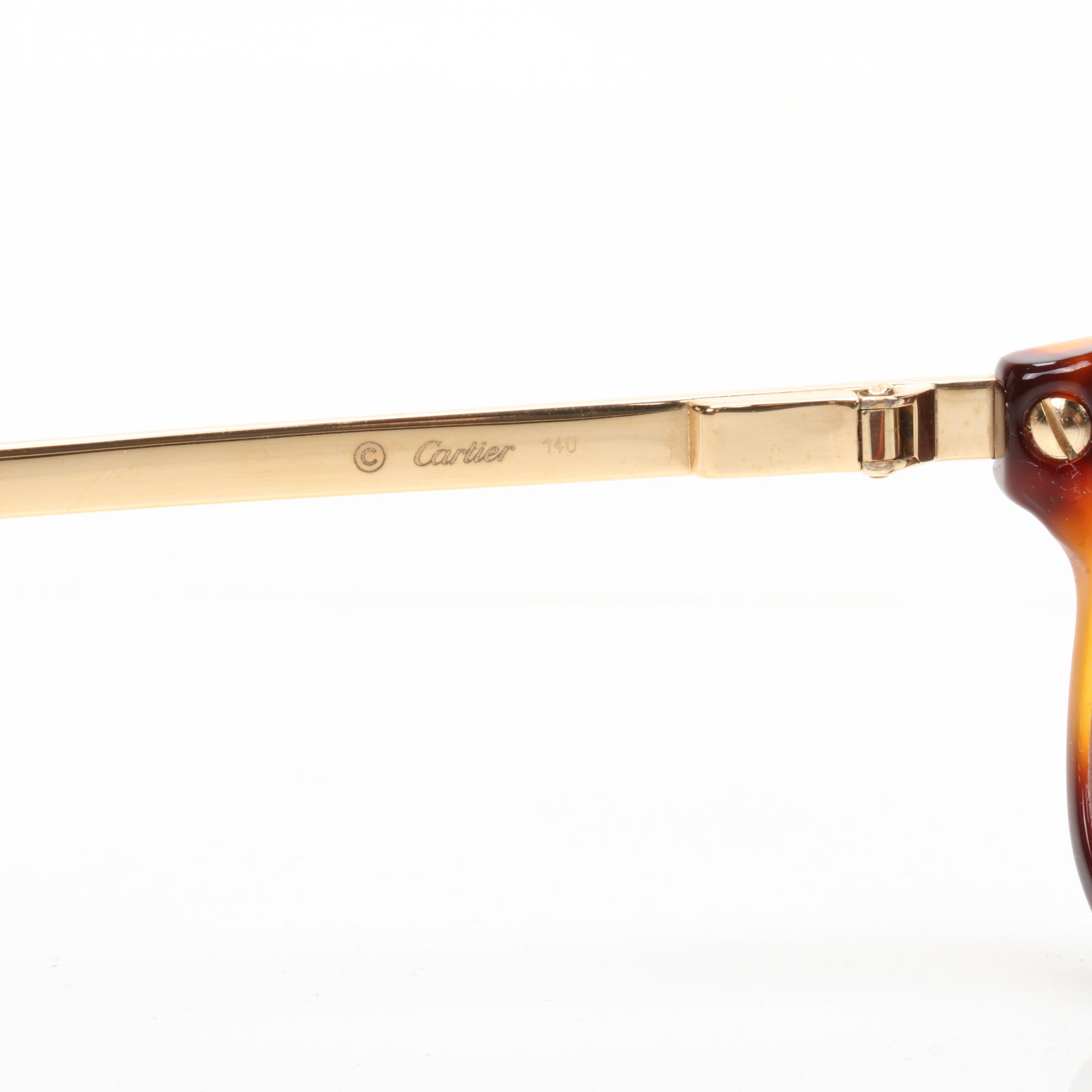 Cartier Faux Tortoise Shell and Gold Finish Rectangular Eyeglasses with Case