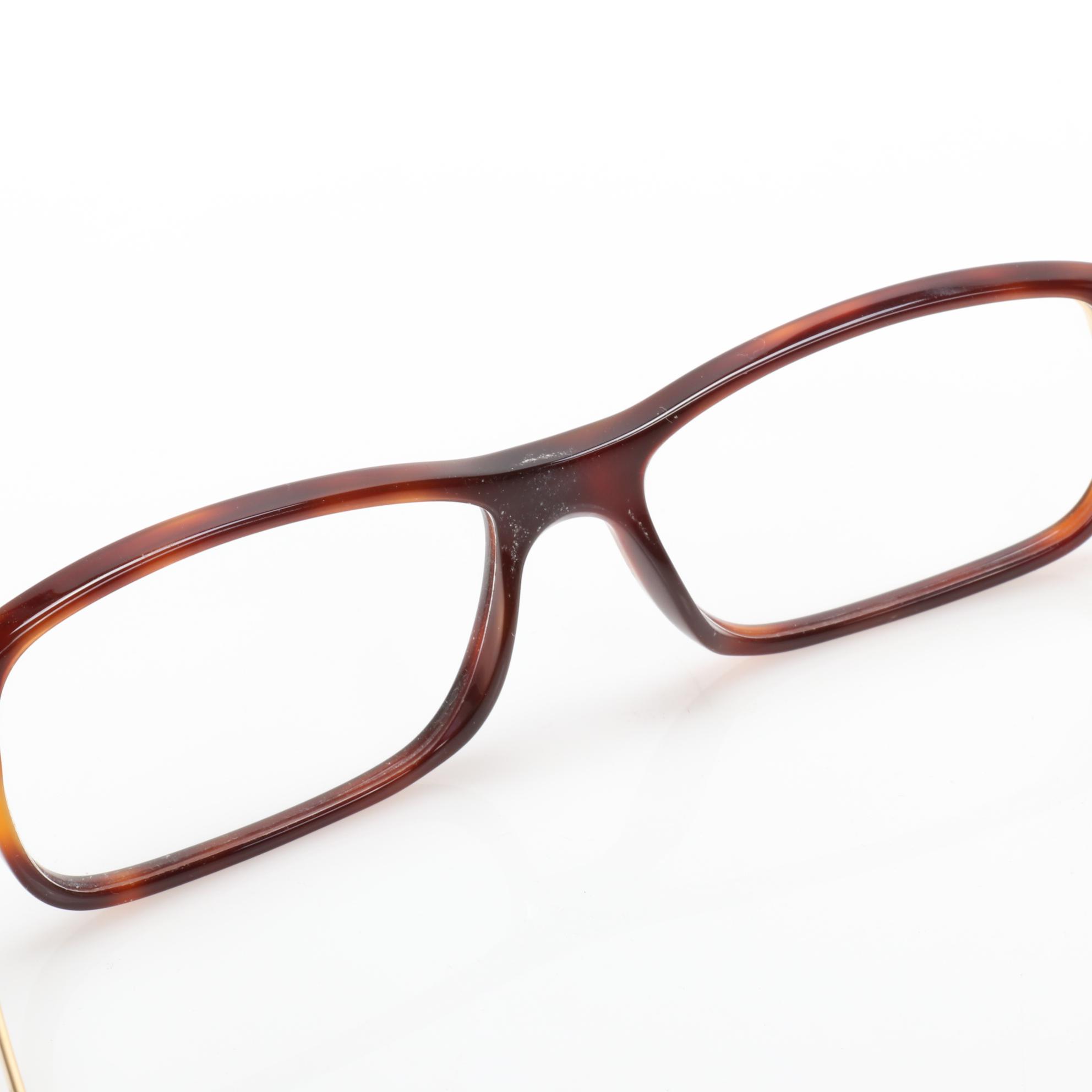 Cartier Faux Tortoise Shell and Gold Finish Rectangular Eyeglasses with Case