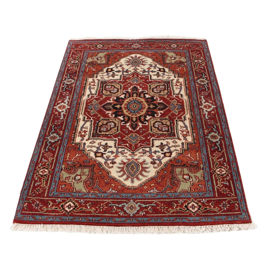 3'11 x 6'1 Hand-Knotted Indo-Persian Heriz Serapi Area Rug, 2010s