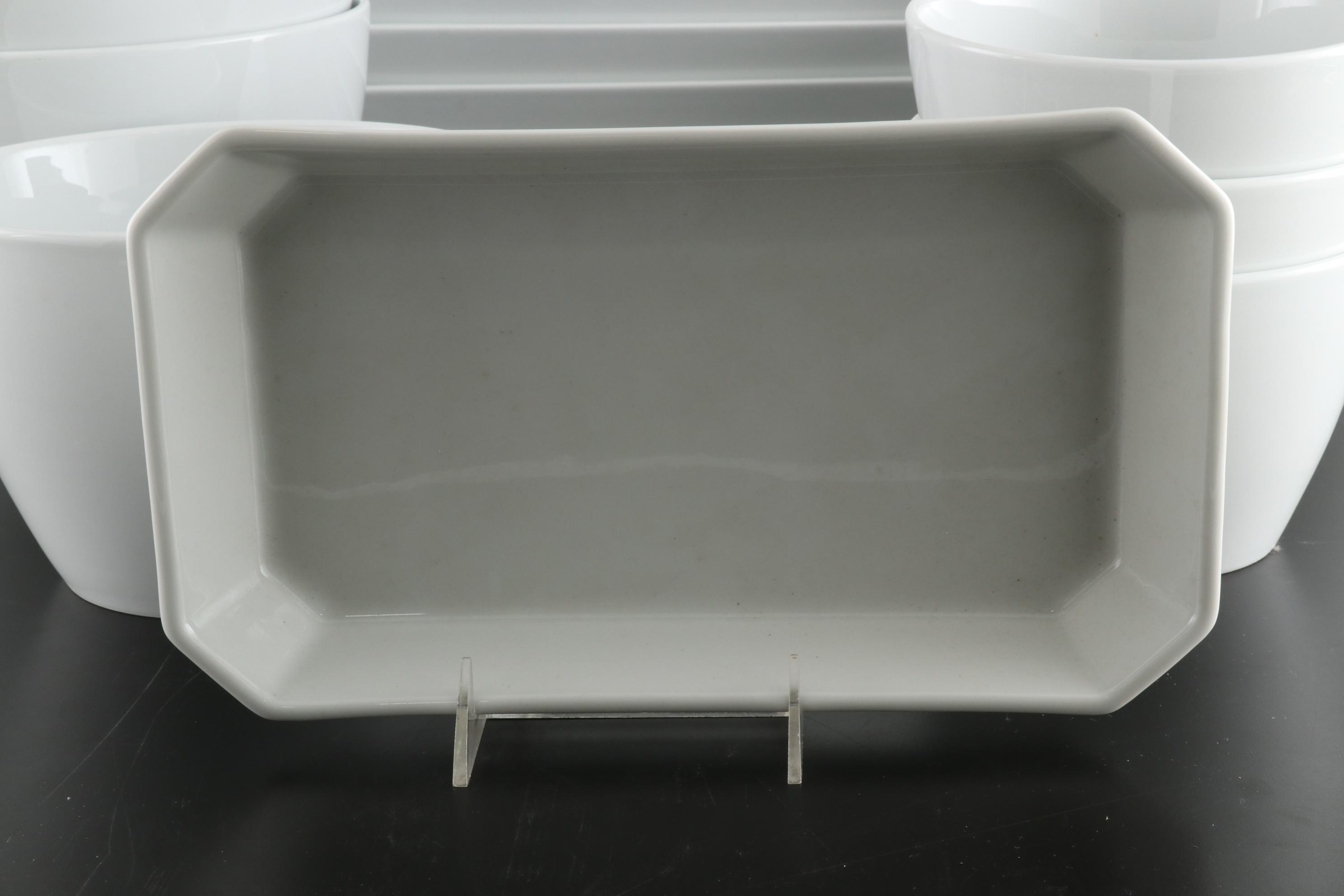 Pillivuyt French White Porcelain Bowls with Rectangular Dishes and Platter