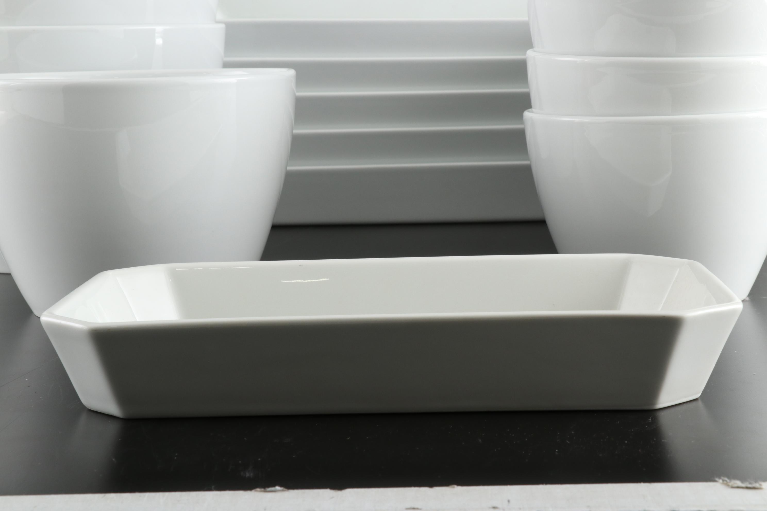 Pillivuyt French White Porcelain Bowls with Rectangular Dishes and Platter