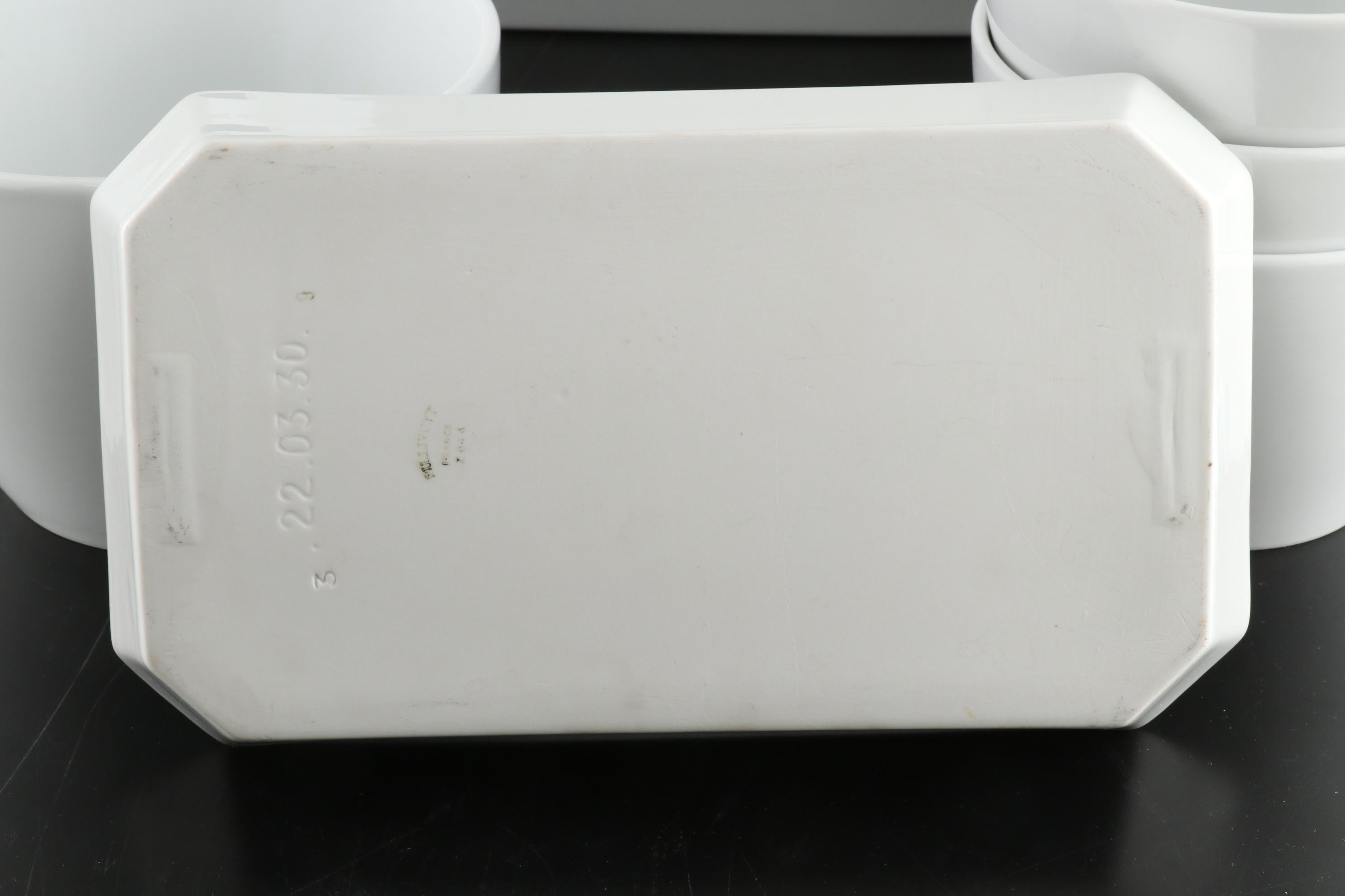 Pillivuyt French White Porcelain Bowls with Rectangular Dishes and Platter