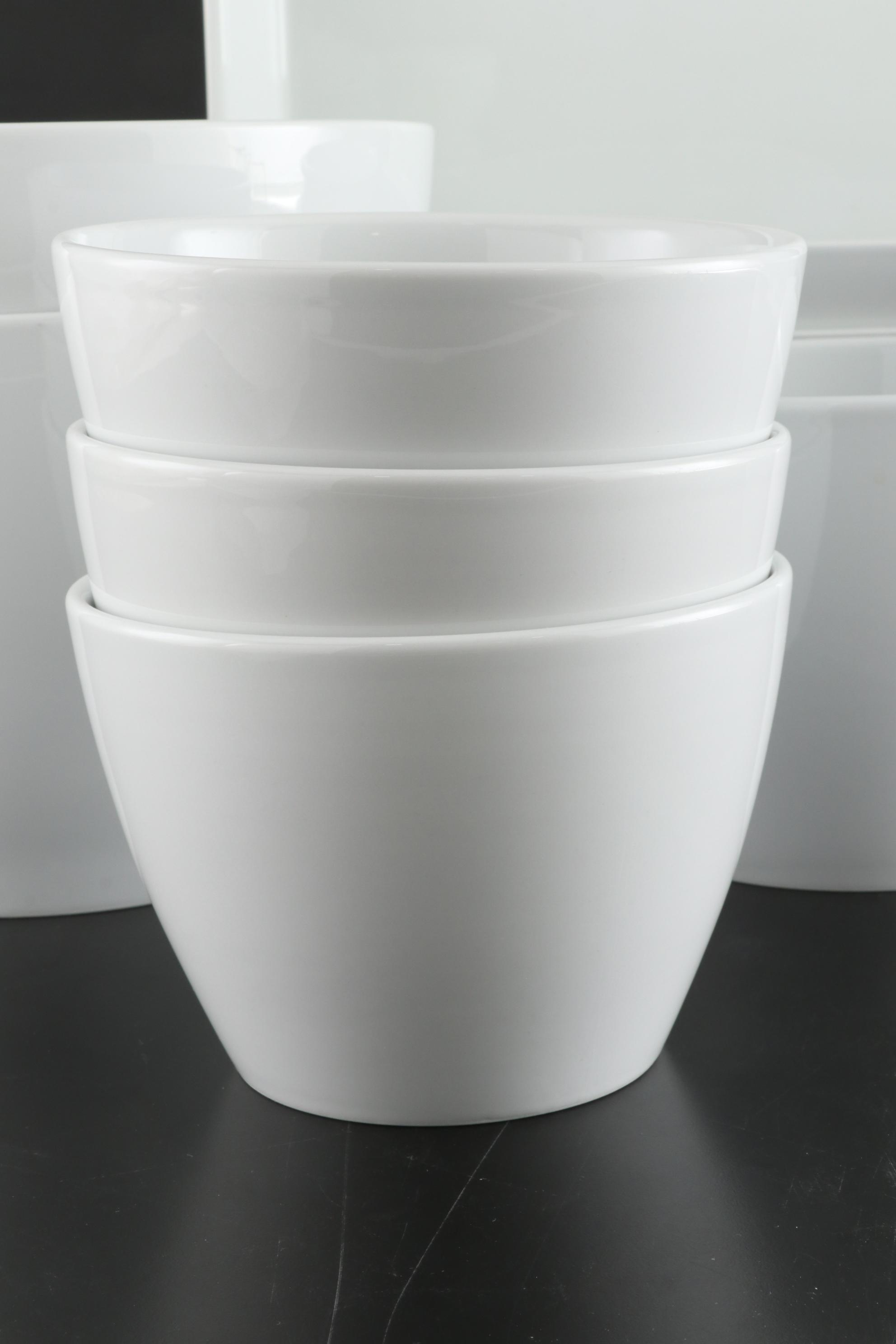 Pillivuyt French White Porcelain Bowls with Rectangular Dishes and Platter