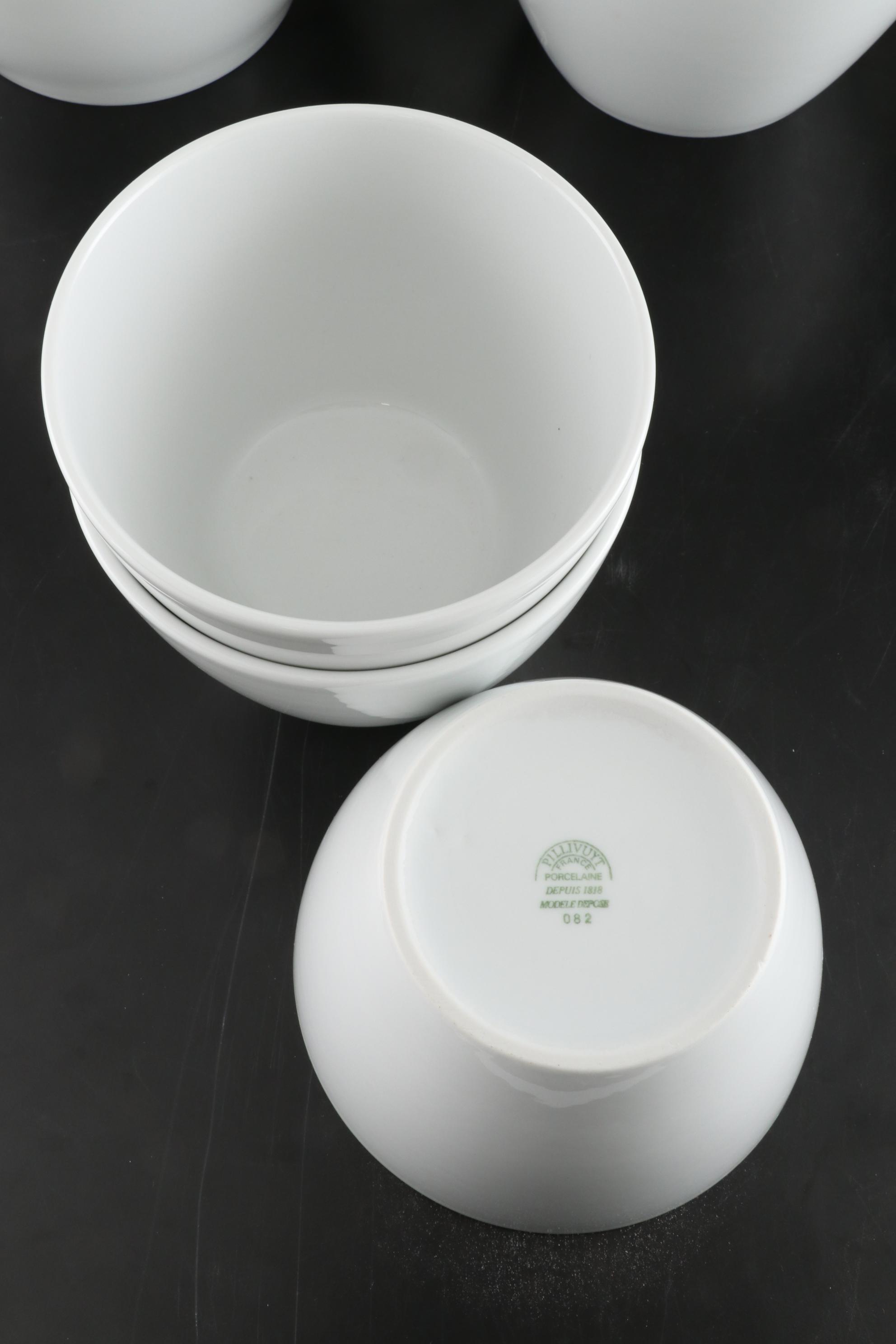 Pillivuyt French White Porcelain Bowls with Rectangular Dishes and Platter