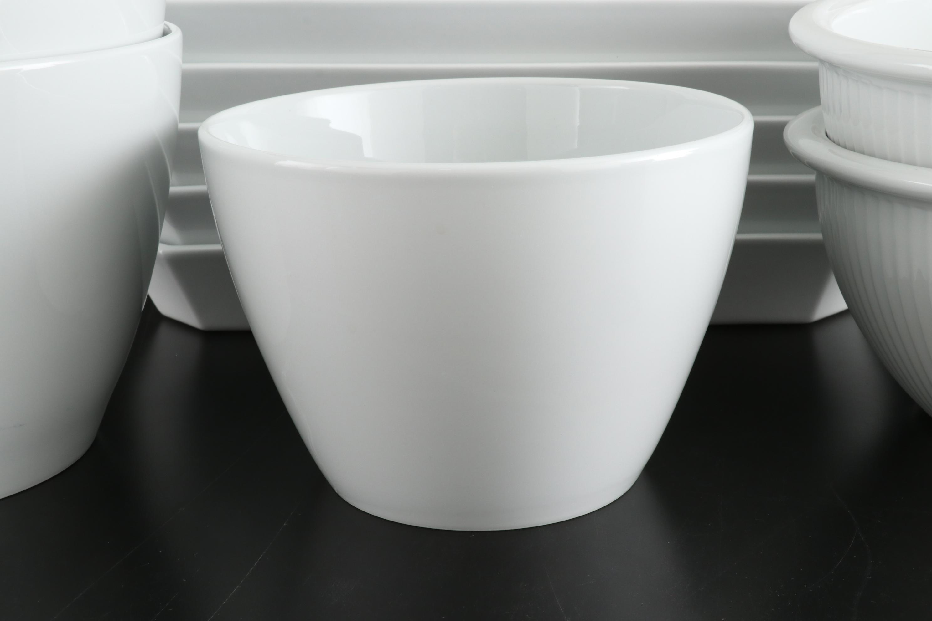 Pillivuyt French White Porcelain Bowls with Rectangular Dishes and Platter