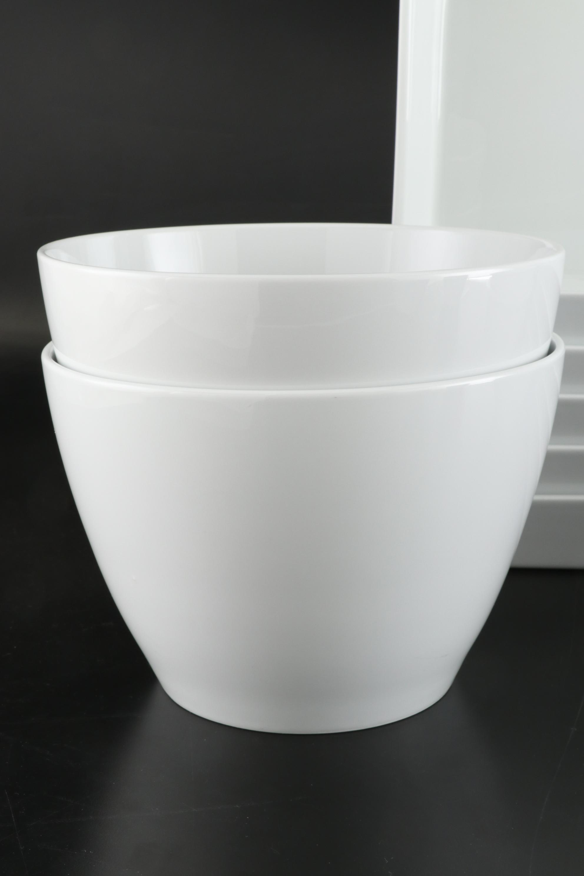 Pillivuyt French White Porcelain Bowls with Rectangular Dishes and Platter