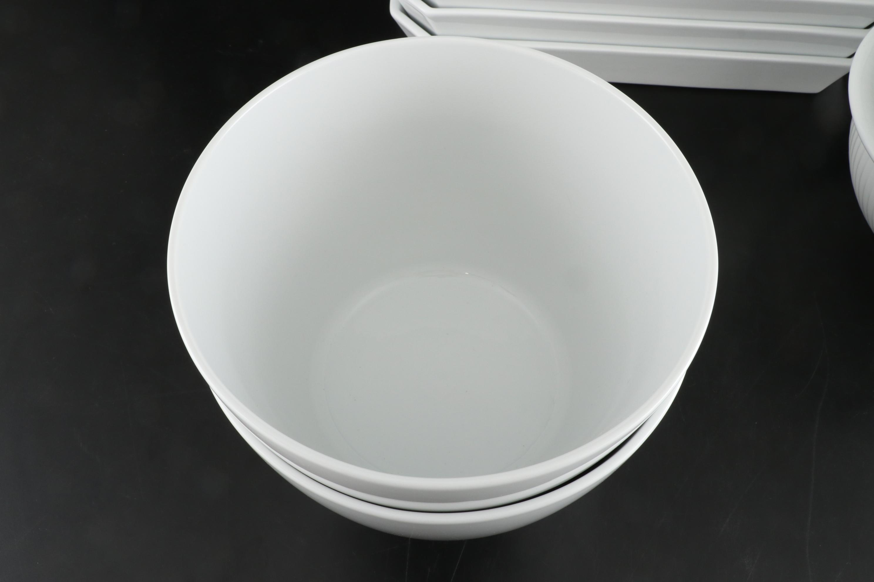 Pillivuyt French White Porcelain Bowls with Rectangular Dishes and Platter