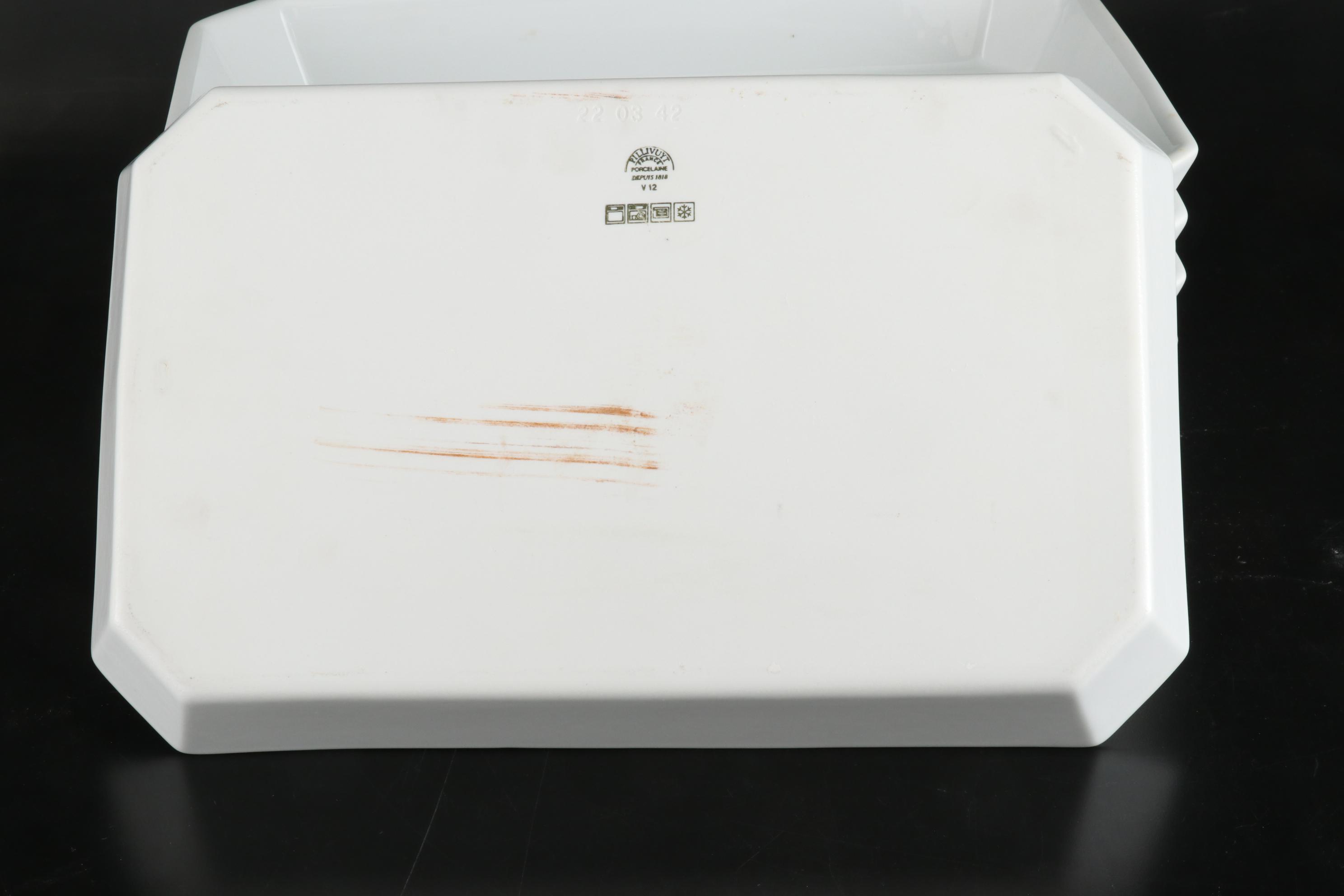 Pillivuyt French White Porcelain Bowls with Rectangular Dishes and Platter