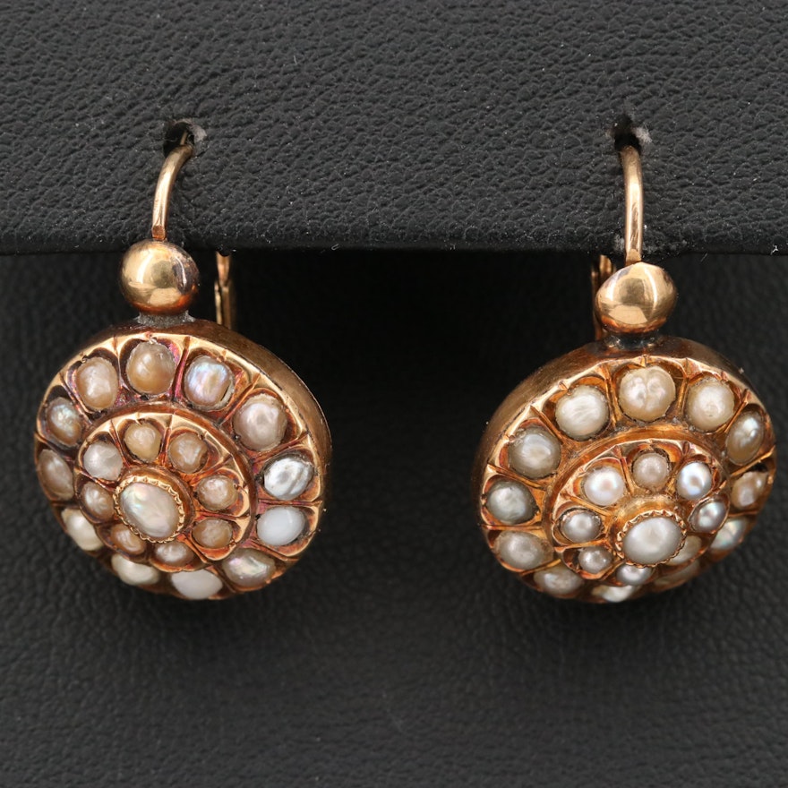Mid-Victorian 18K Seed Pearl Day and Night Earrings