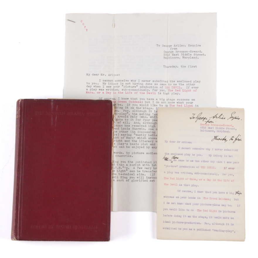 Signed "The Red Light of Mars" by George Bronson-Howard with Letter, 1913