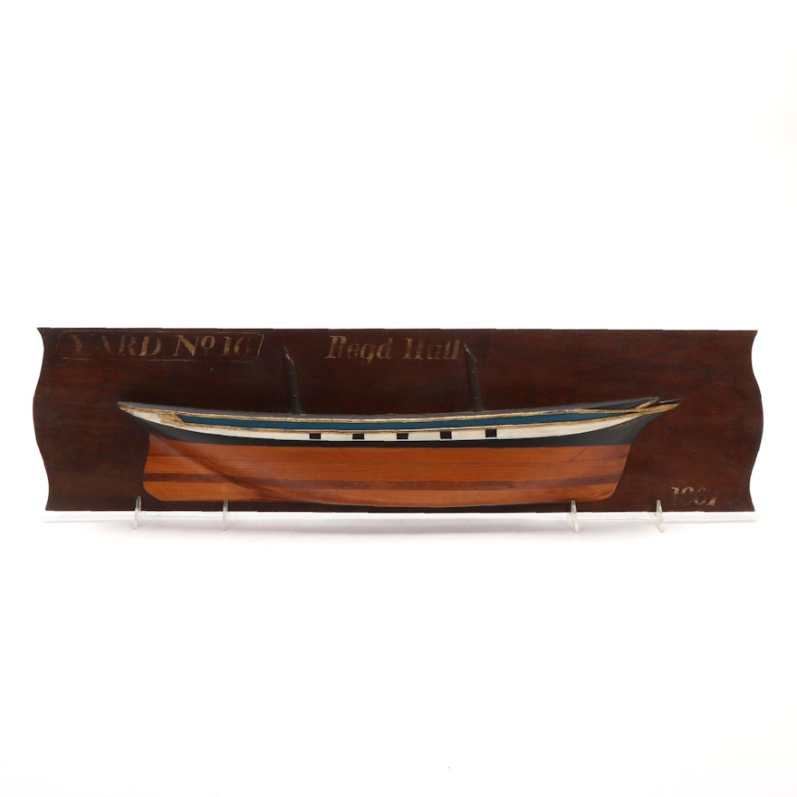 "Yard No. 16 Regd Hull 1807" Wood Carved Boat Sculpture