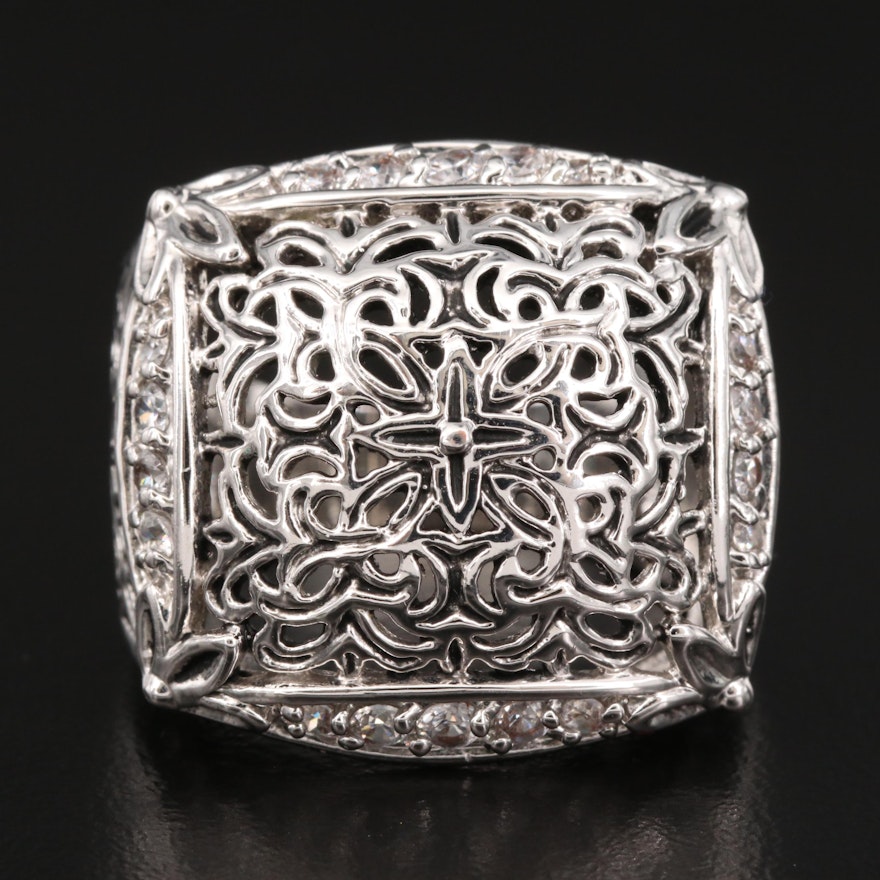 Openwork Ring Featuring Cubic Zirconia Accents