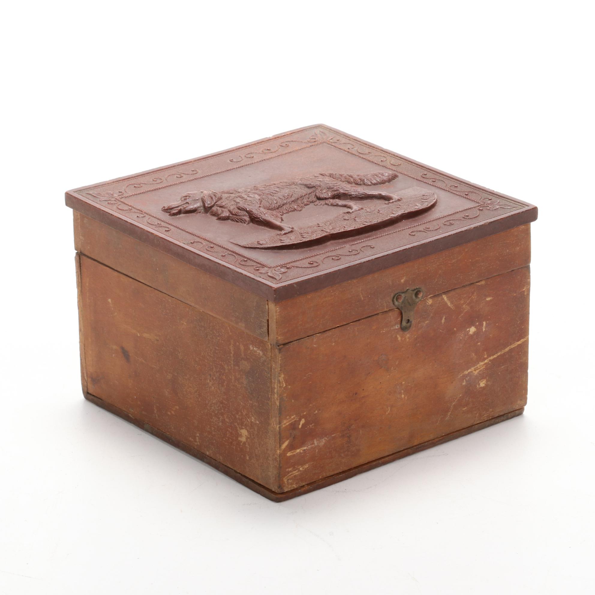 Scovill Mfg Co. Wood Collar Box with Gutta-Percha Lid, Late 19th Century