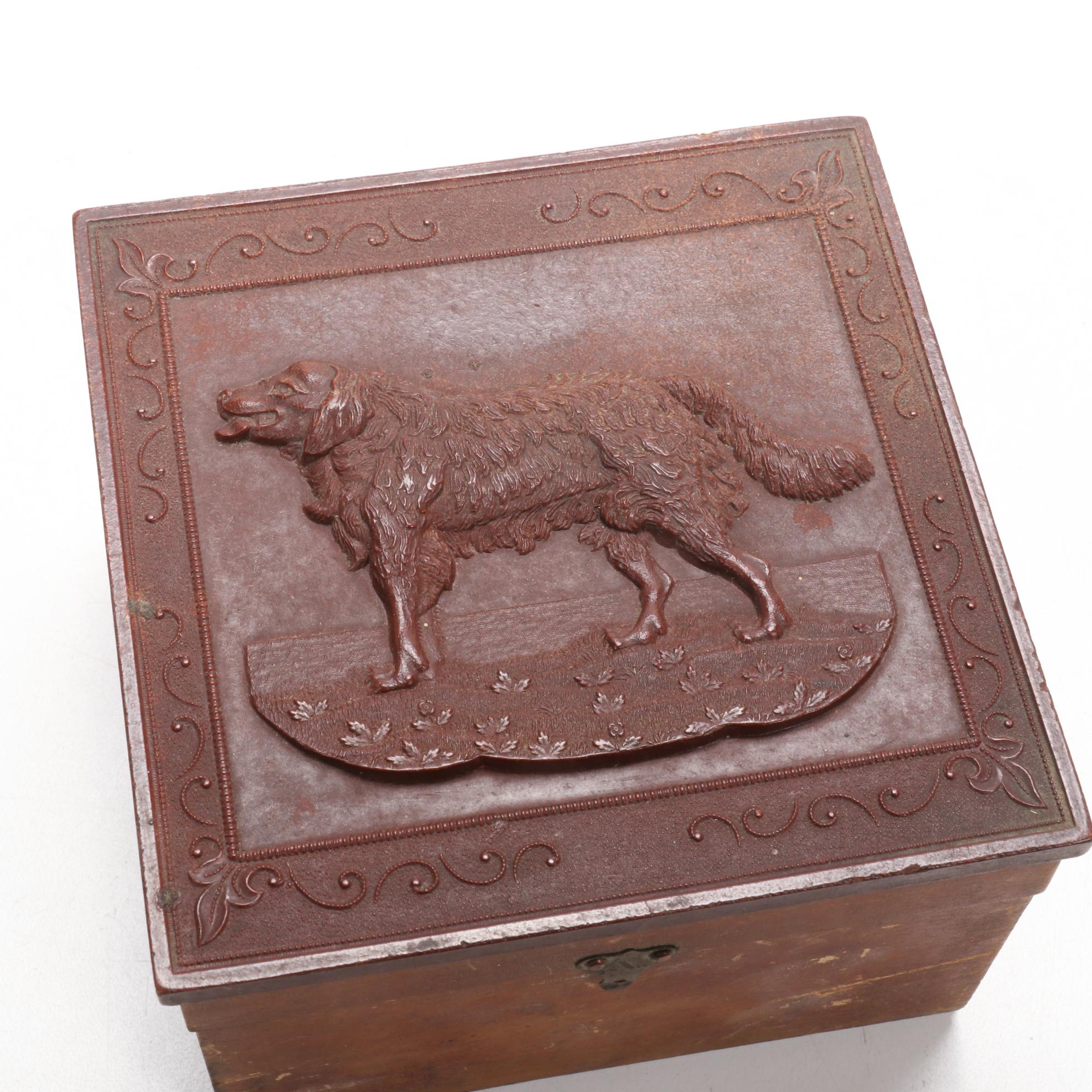 Scovill Mfg Co. Wood Collar Box with Gutta-Percha Lid, Late 19th Century