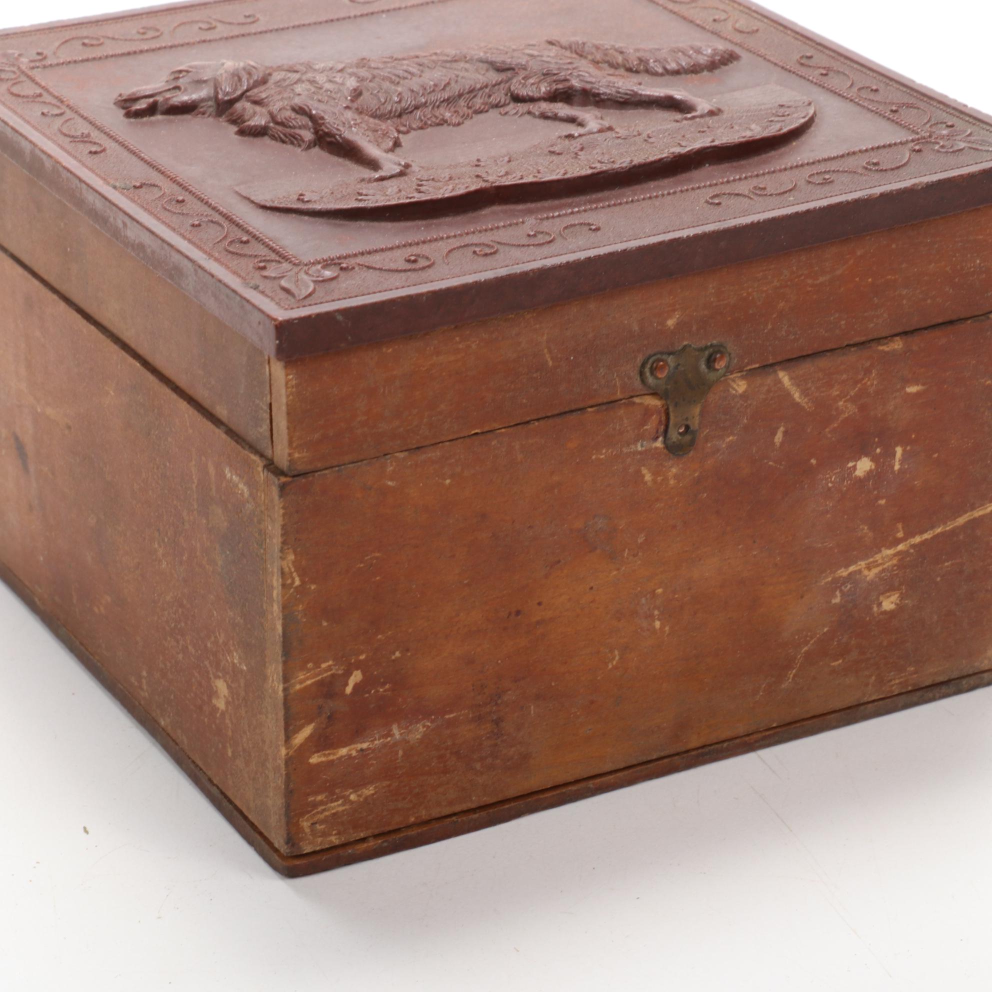Scovill Mfg Co. Wood Collar Box with Gutta-Percha Lid, Late 19th Century