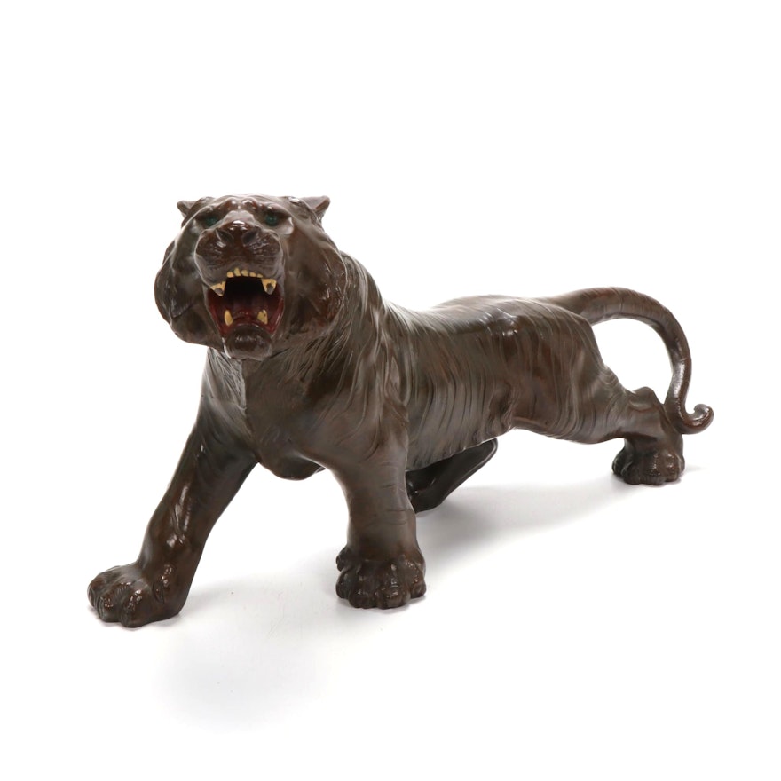 Japanese Bronze Cast Tiger Sculpture