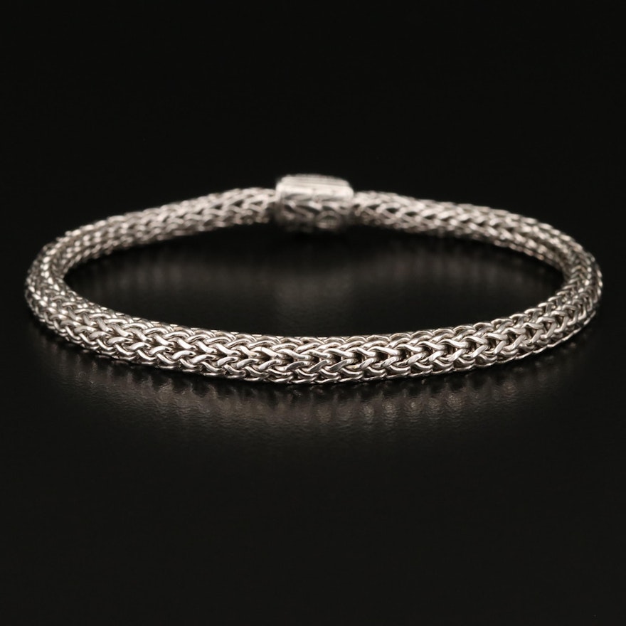 John Hardy Sterling Diamond Wheat Chain Bracelet