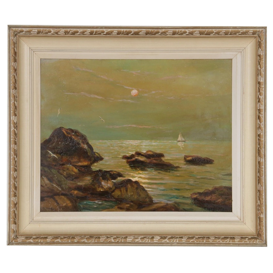 Frank P. Ferruzza Seascape Oil Painting, Mid-20th Century