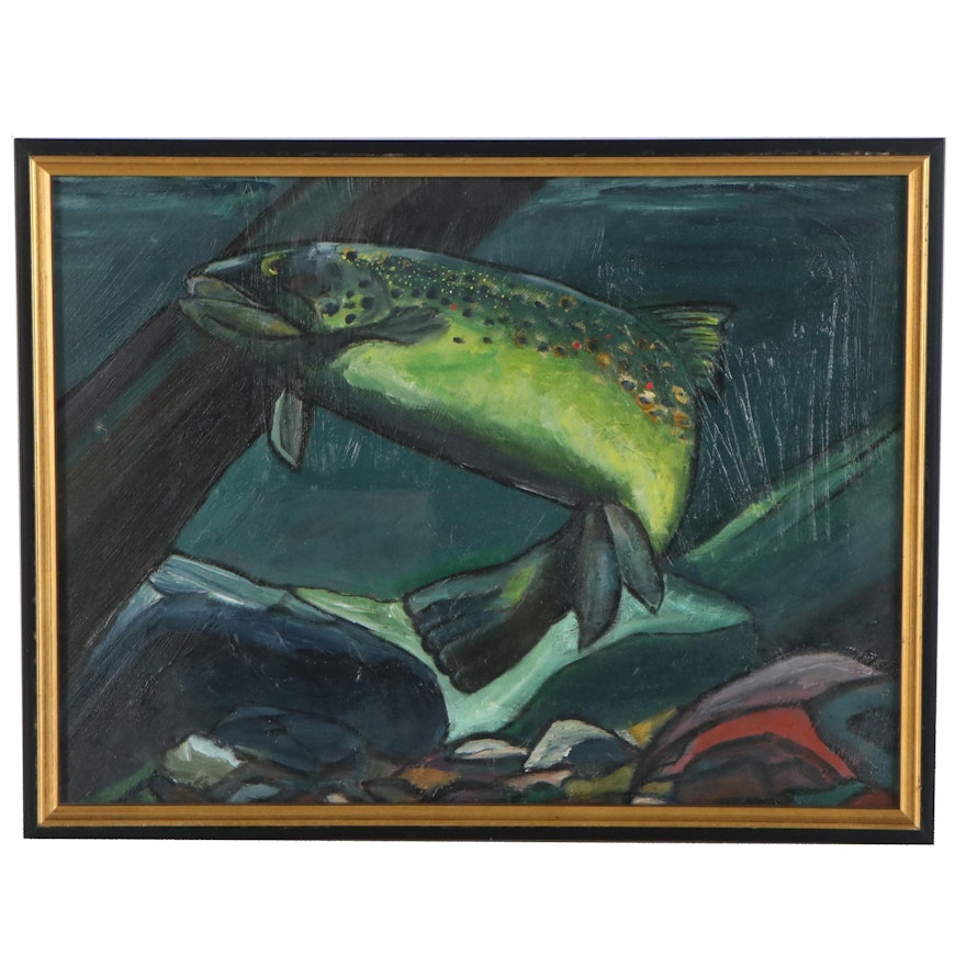 Marty Cooper Oil Painting of Rainbow Trout, 2001