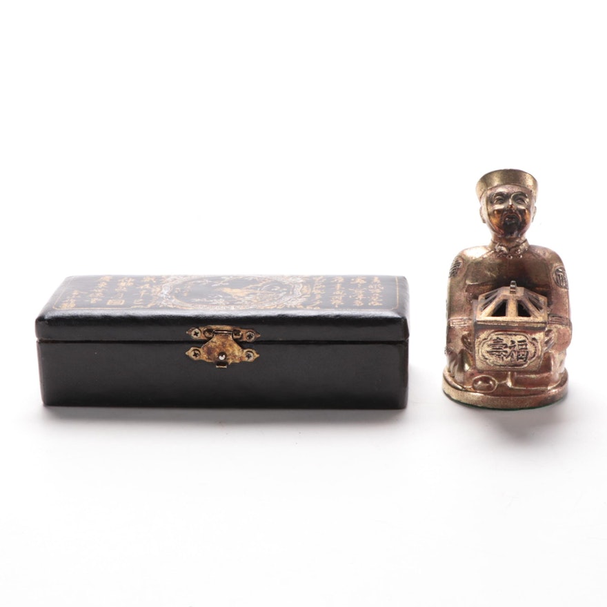 Chinese Domino Game, Lacquer Trinket Box and Buddha Incense Burner, Mid-20th C.