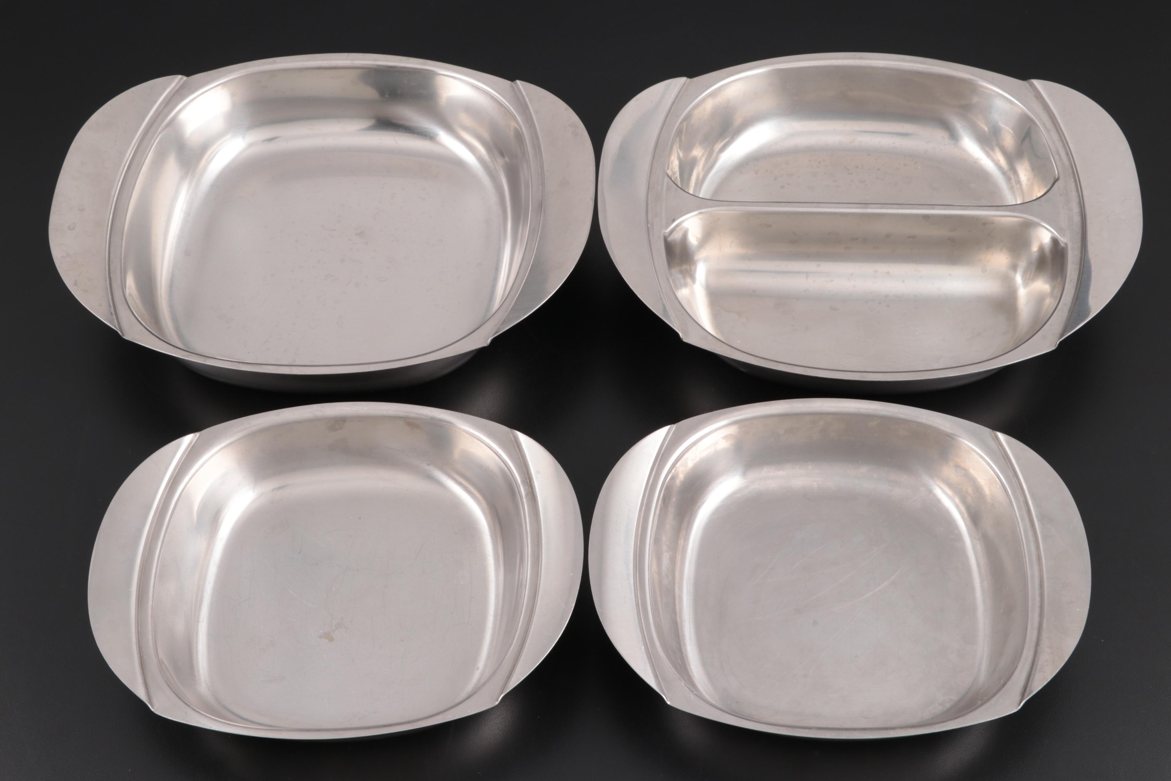 Swedish Fraser Stainless Serving Bowls and Butterscotch Handled Salad Servers