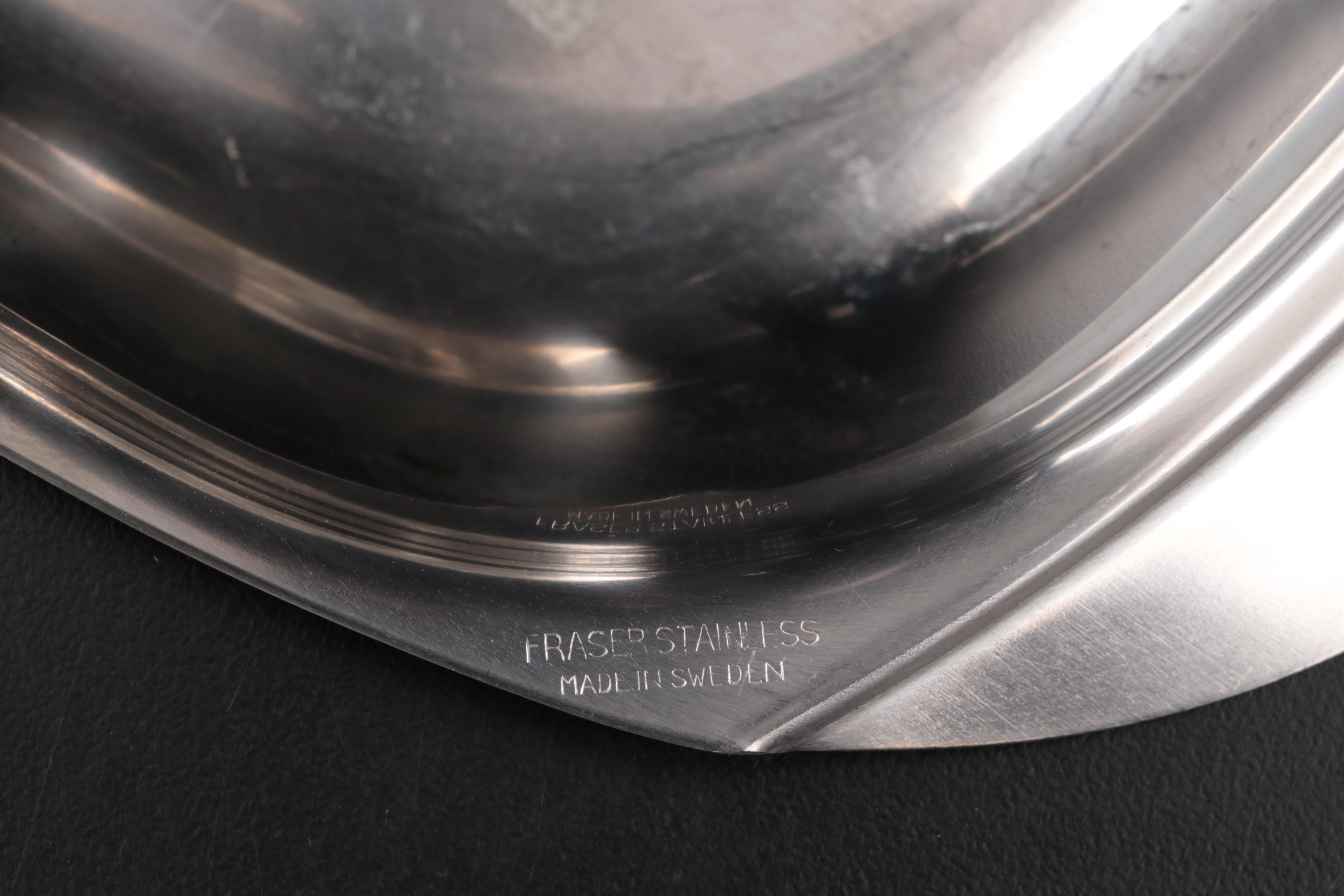 Swedish Fraser Stainless Serving Bowls and Butterscotch Handled Salad Servers