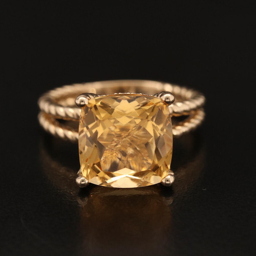 EFFY 14K 7.00 CT Citrine and Diamond Ring