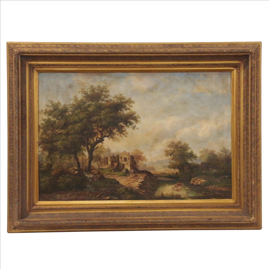 Pastoral Landscape Oil Painting, Early-Mid 20th Century