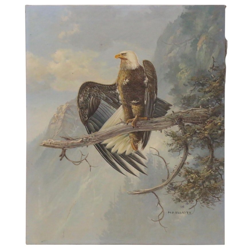 M.P. Elliott Oil Painting of Bald Eagle, Late 20th Century