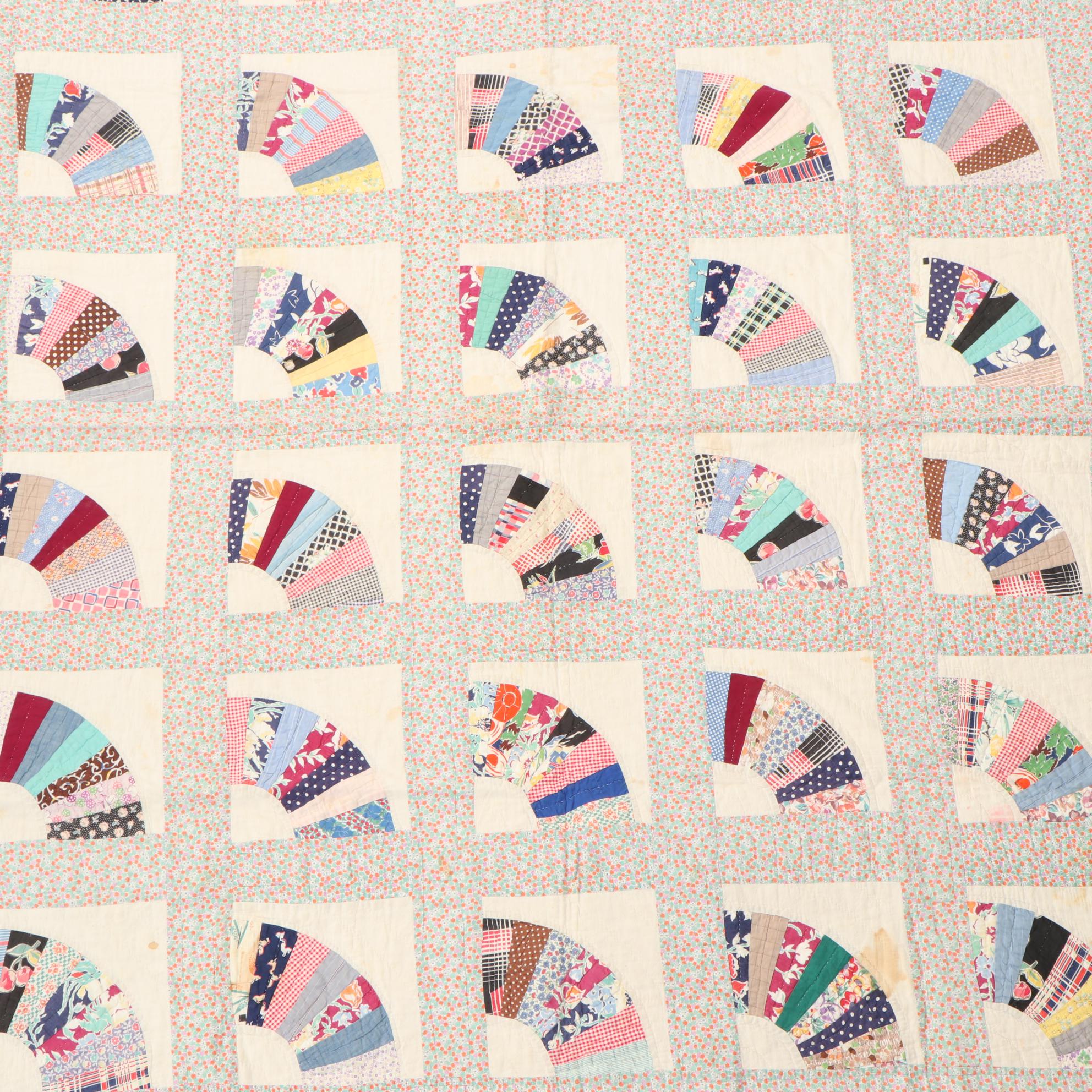 Handcrafted "Grandmother's Fan" Pieced Quilt