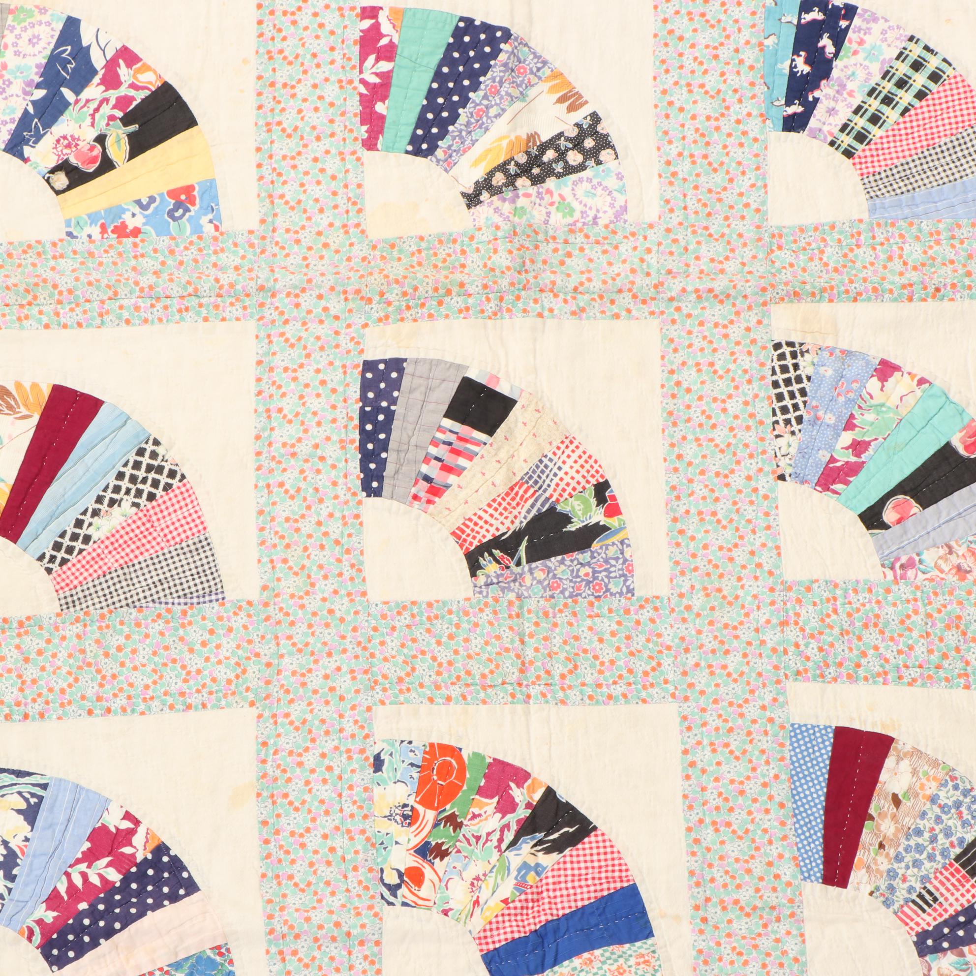 Handcrafted "Grandmother's Fan" Pieced Quilt