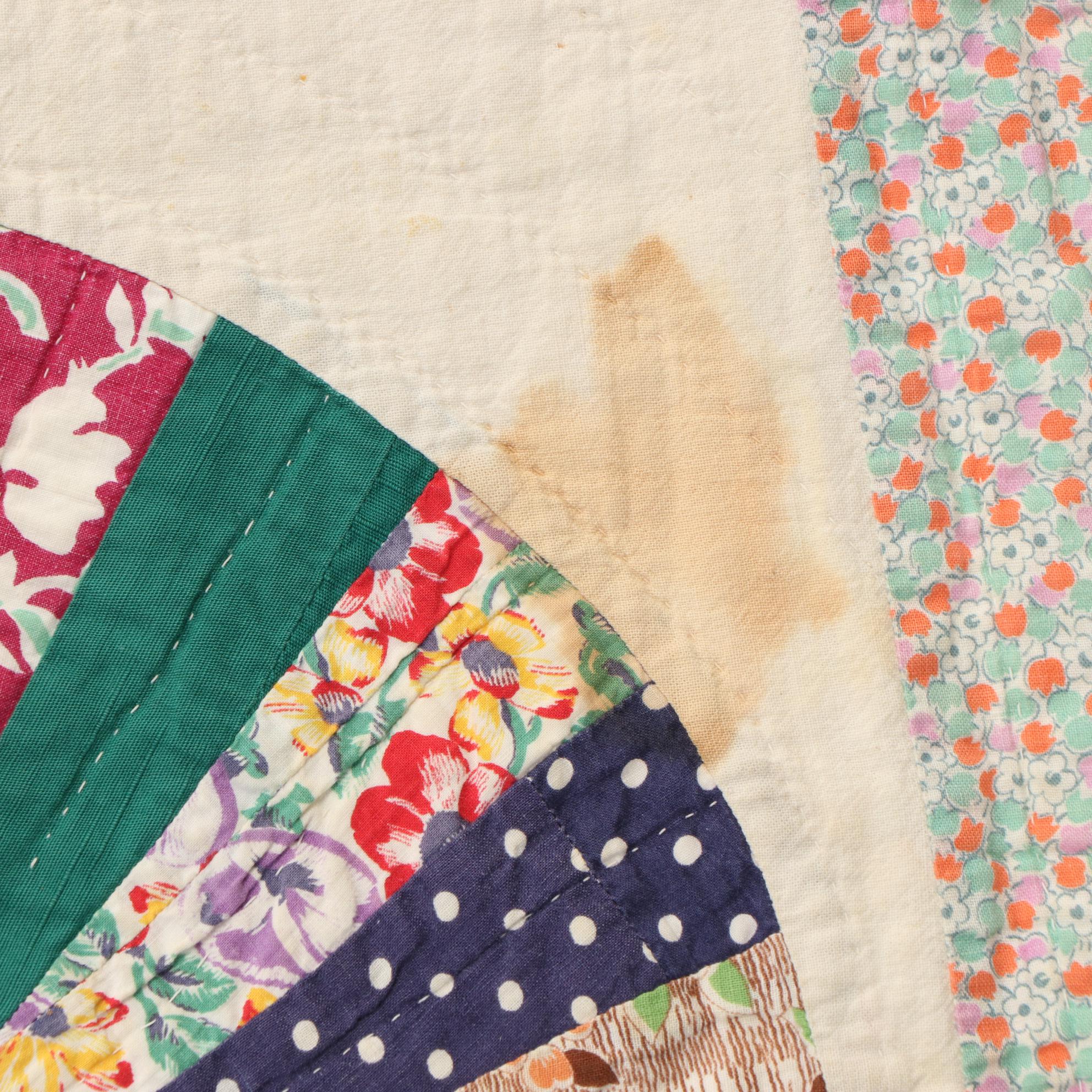 Handcrafted "Grandmother's Fan" Pieced Quilt