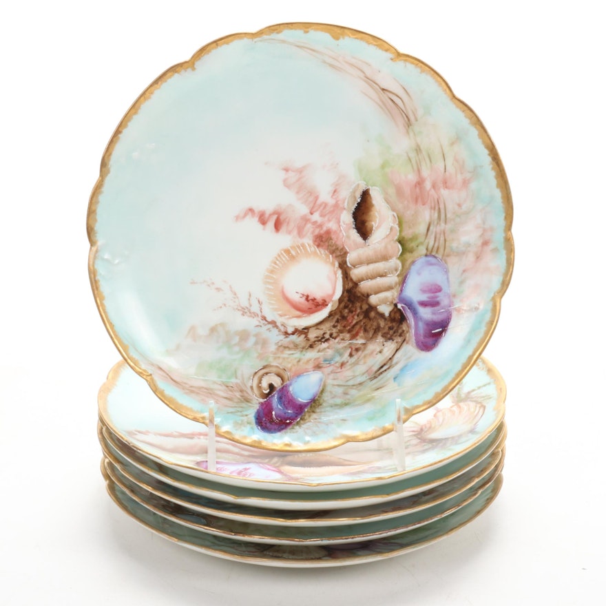 Haviland Hand-Painted Sea Shell Motif China Plates, 1898