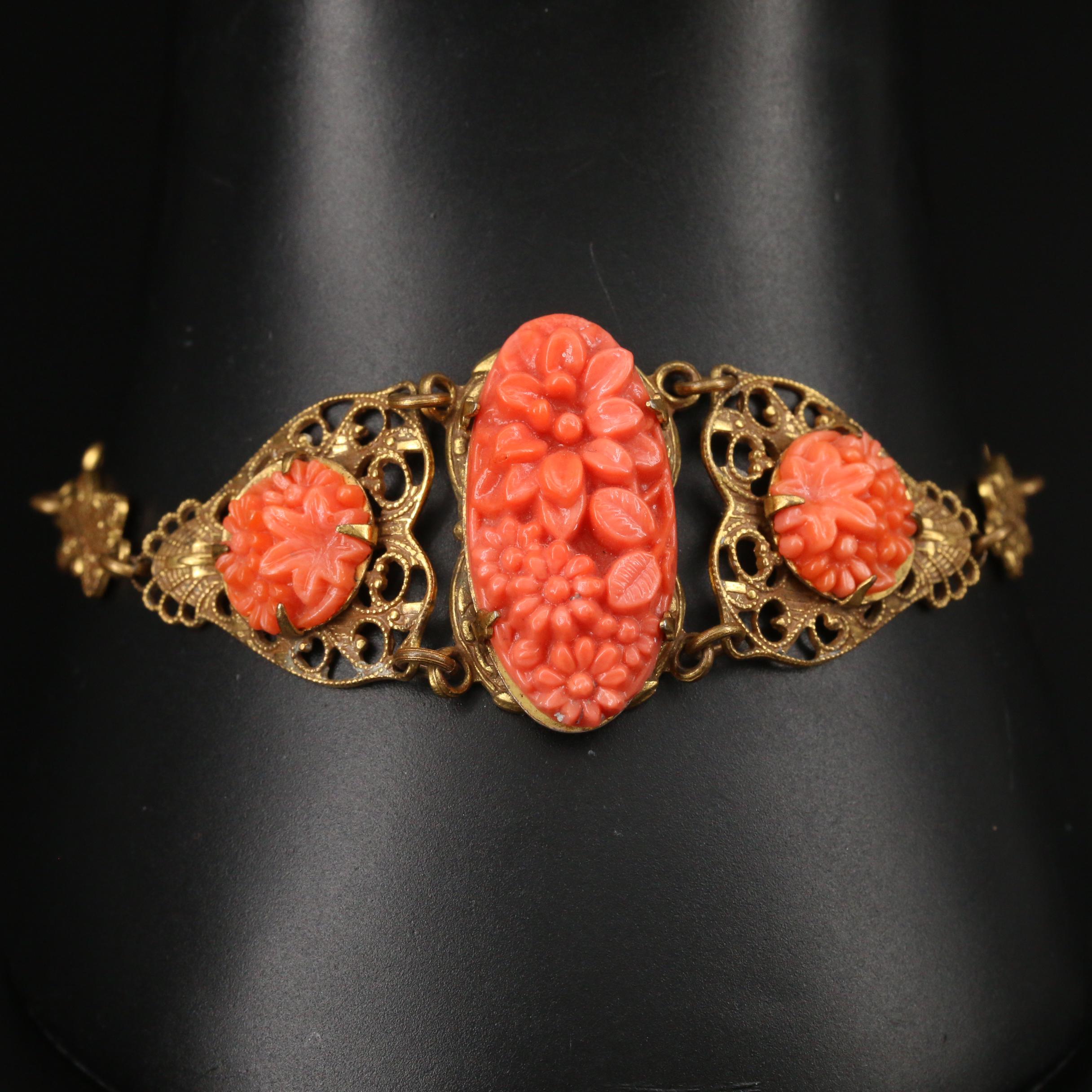 Vintage Faux Coral Openwork Bracelet