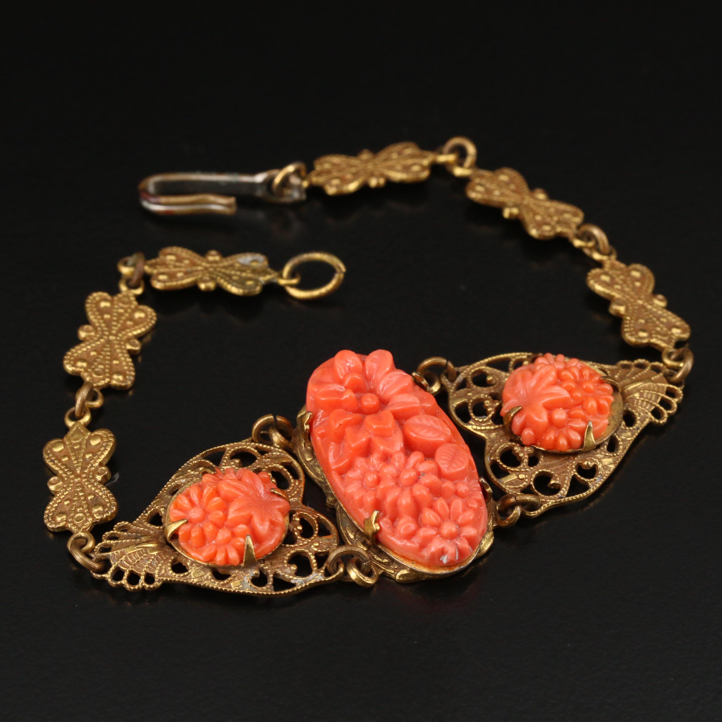 Vintage Faux Coral Openwork Bracelet
