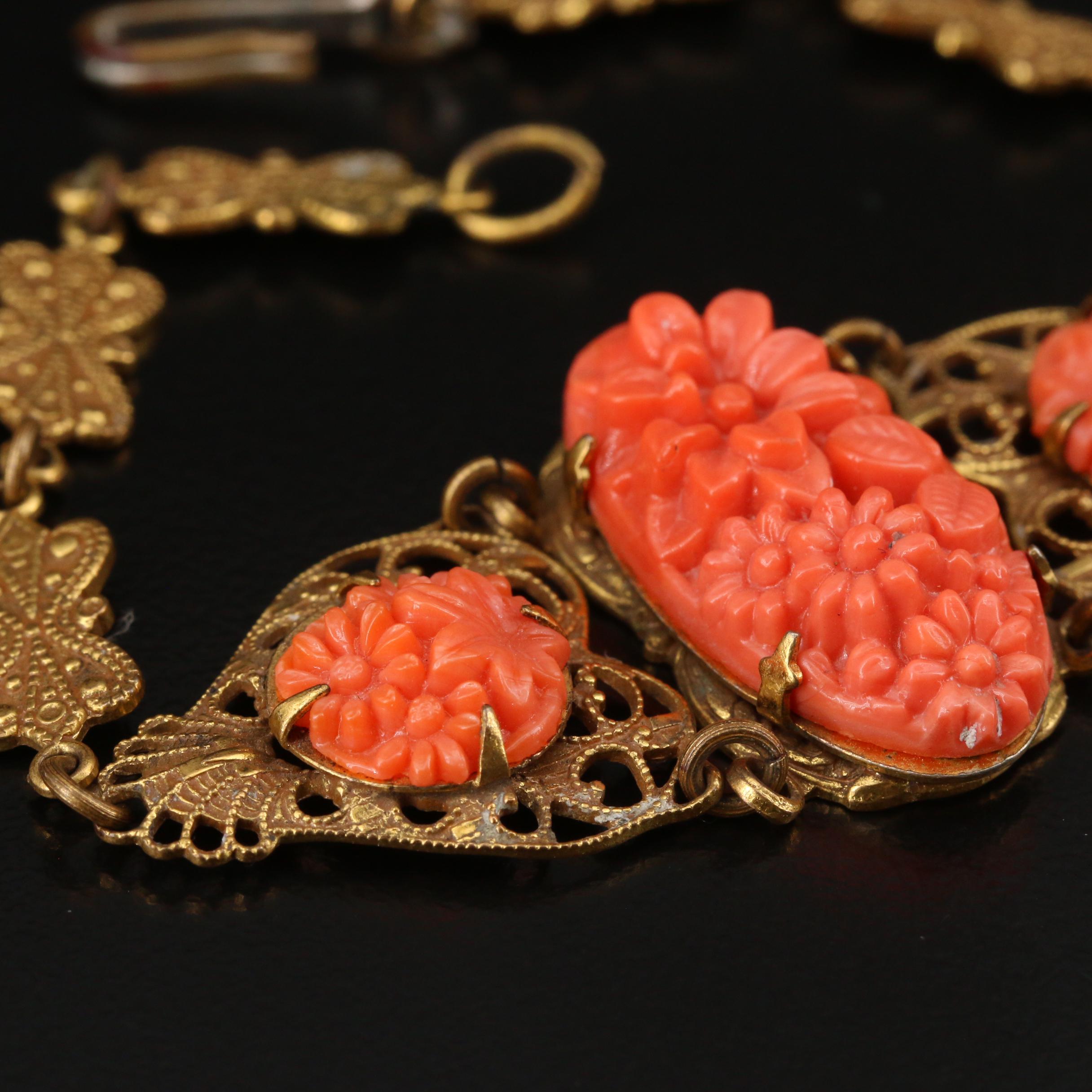 Vintage Faux Coral Openwork Bracelet