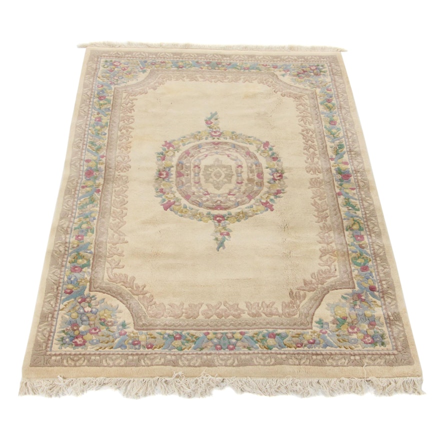 5'10 x 9'5 Hand-Knotted Indo-French Aubusson Carved Pile Area Rug, 1990s