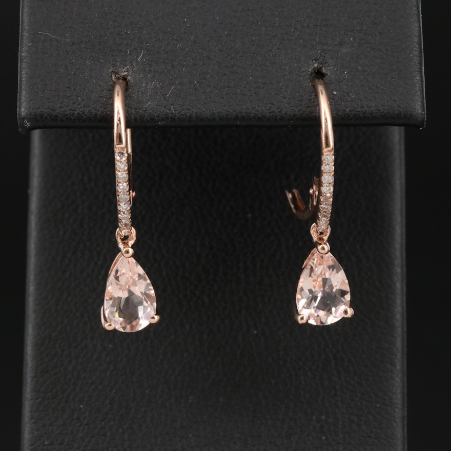 14K Morganite and Diamond Drop Earrings