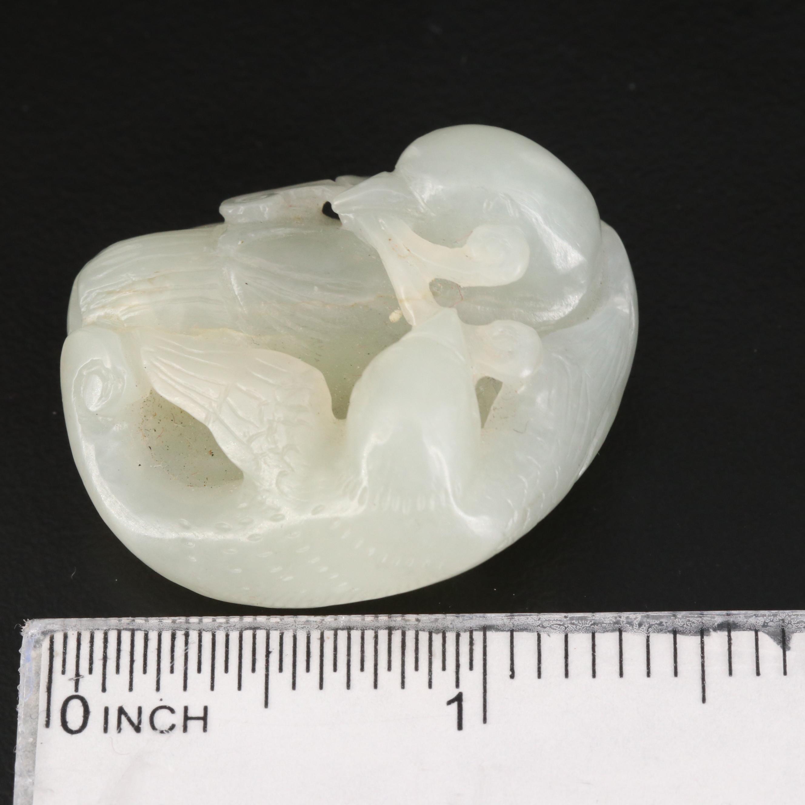 Carved Serpentine Dragon Pendant Necklace with Nephrite Bird Pendant
