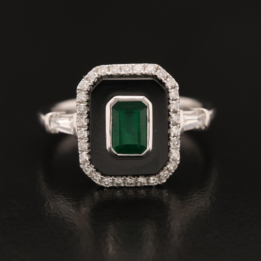 EFFY 14K Emerald, Diamond and Black Onyx Ring