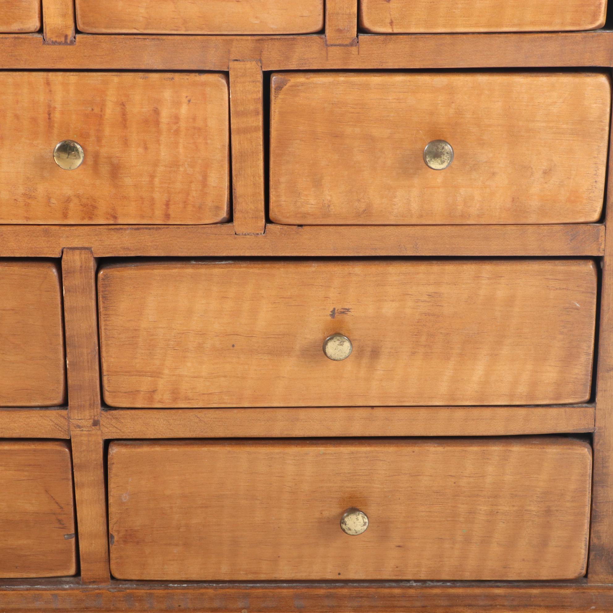 Small Curly Maple Spice or Apothecary Chest, Mid to Late 20th Century